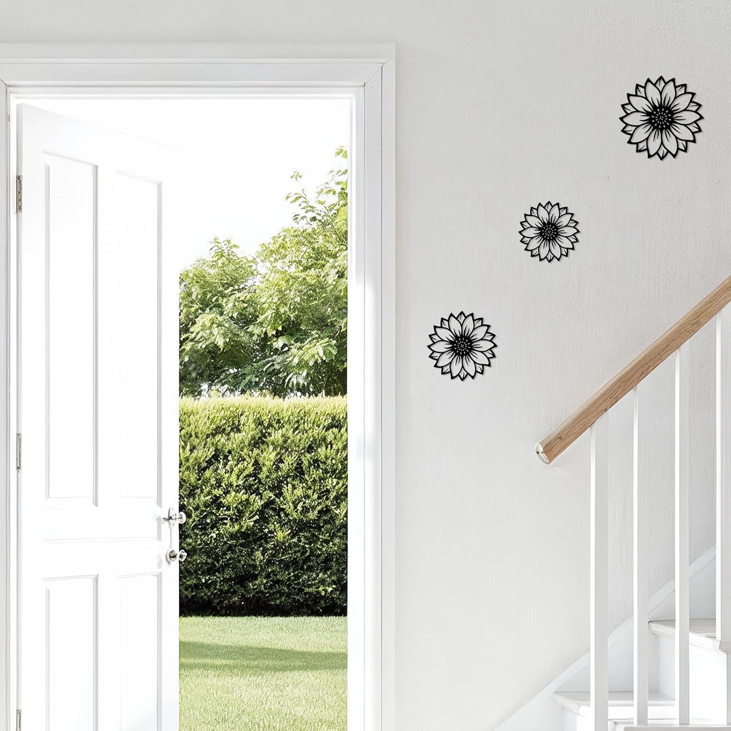 Vineland Metal Sunflower Wall Art, Set of 3 Black Minimalist Floral Decor, Rustic Farmhouse Farmhouse Decoration for Living room Bathroom Bedroom Dining Room - Housewarming Gifts