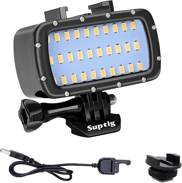 Suptig 30 LED Video Light Waterproof Light Underwater Light Compatible for Gopro Hero 10 Hero 9 Hero 8 Hero 7 Hero 5 Hero 6 Hero 4 and Canon Nikon Sony Olympus SLR Cameras Waterproof 180ft(55m)
