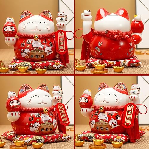 Miniatura 2 de Estatua de la suerte, figuras de gato, estatua china de la suerte, alcancía de gato, Maneki Neko, cerámica japonesa de dinero, fortuna, gato,