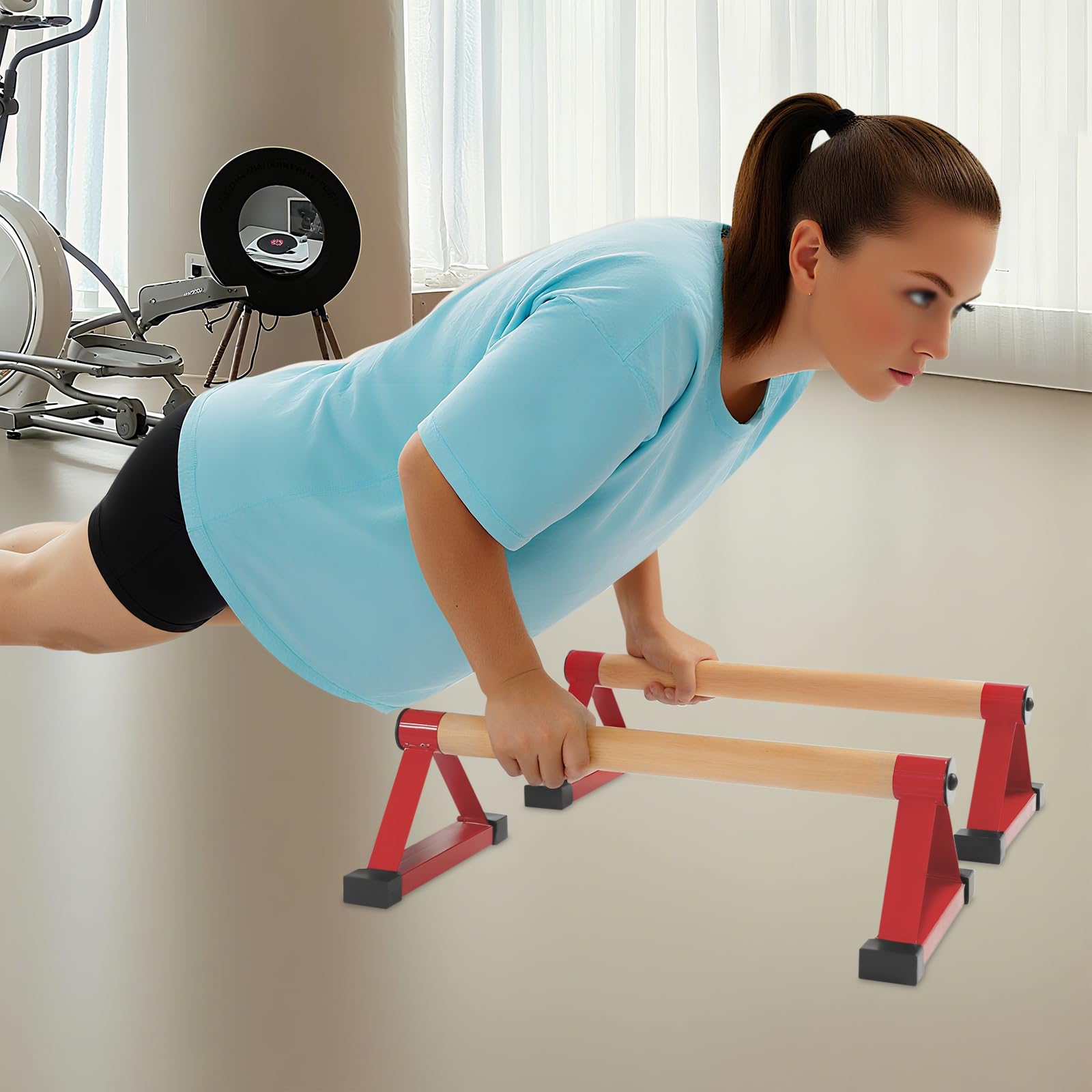 Asas paralelas para flexiones con asas de madera, soporte para flexiones, barra antideslizante, barra de inmersión, entrenamiento de fuerza, barra de push-up, mango para flexiones