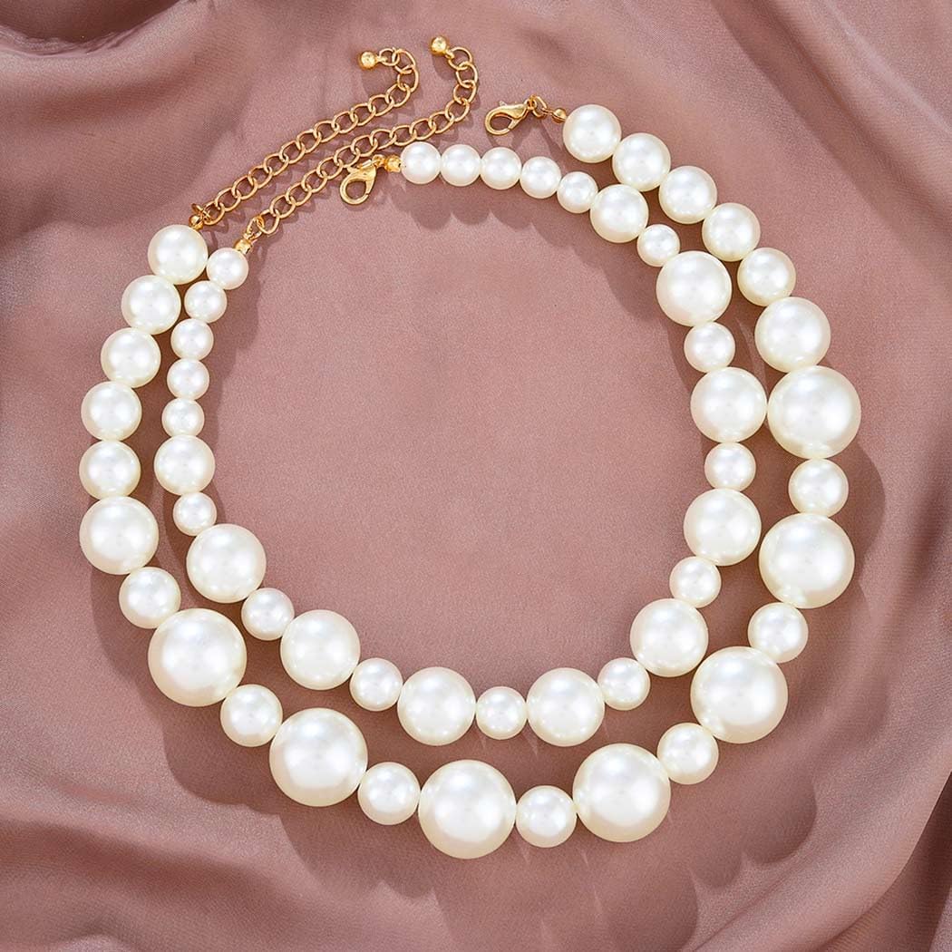 Layered Chunky Pearl Choker Necklace White Big Pearl Necklaces Bridal Wedding Jewelry for Women - Image 4