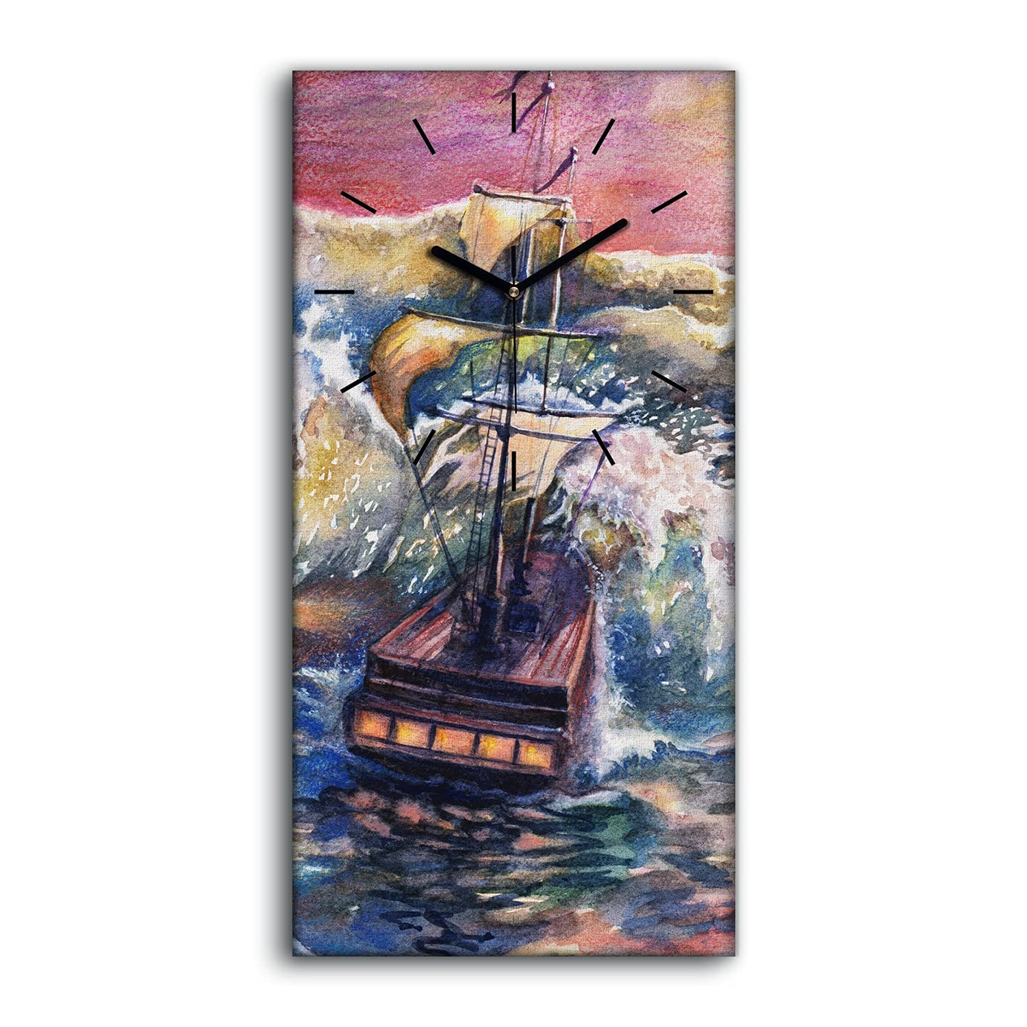 Horloge sur toile mer et voile 30x60cm déco moderne sans tic-tac salon