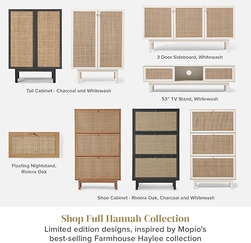 Miniatura 8 de mopio Hannah - Mesita de noche flotante, ratán natural, estilo bohemio, montado en la pared, mesas de noche que ahorran espacio, mesitas de noche,