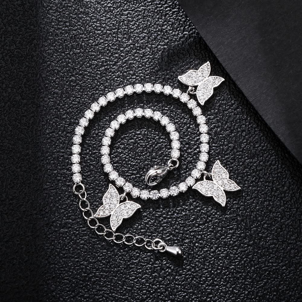 WZGWDC Pulsera Mujer Pulseras Niñas Regalo Joyería Lujo Cubic Zirconia Tenis para Cz Mariposa Regalos Nuevos Accesorios De Joyería