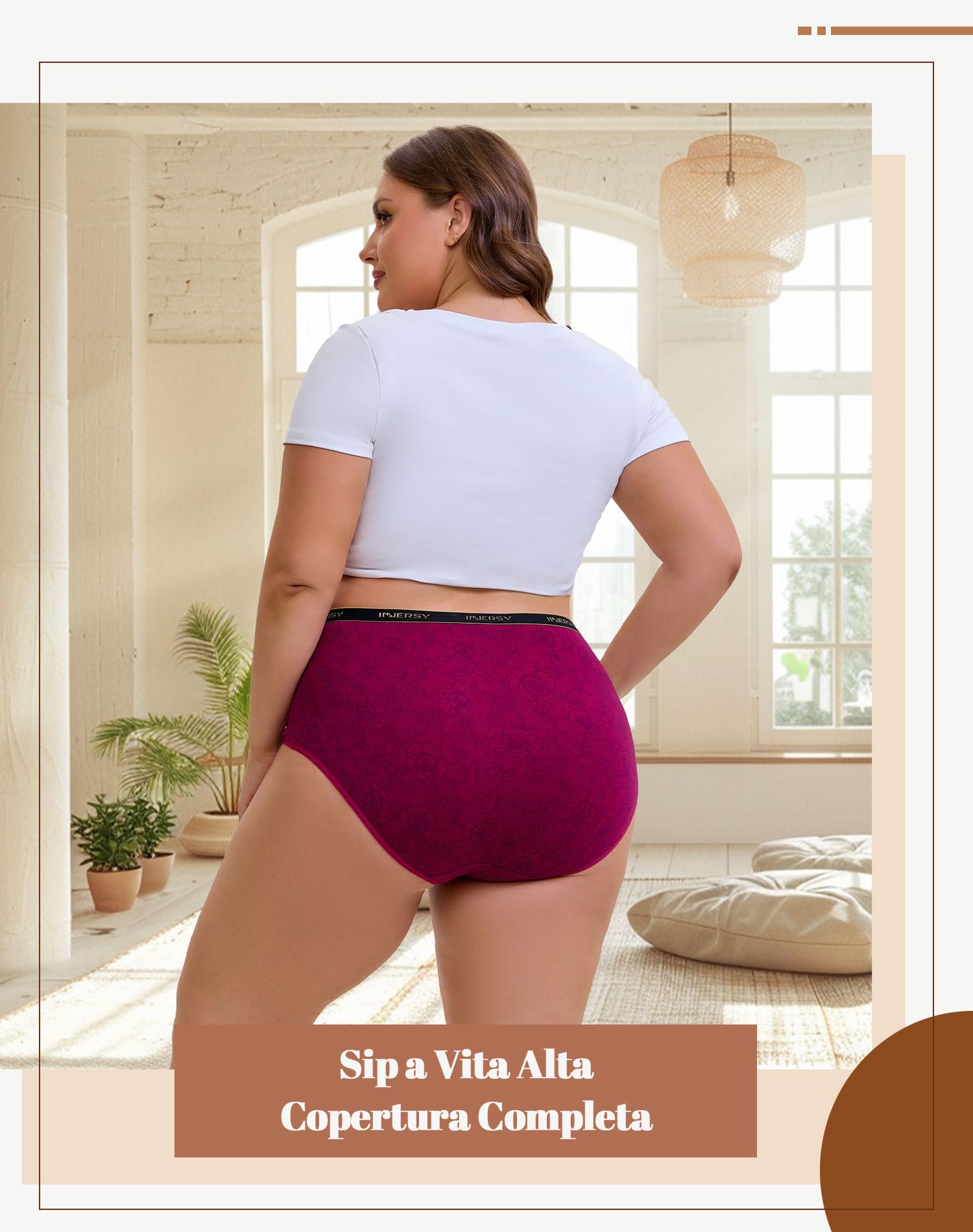 INNERSY Mutande Donna Cotone Taglie Forti Slip Vita Alta Mutandine Culotte 40-62 (M-5XL) Pacco da 5