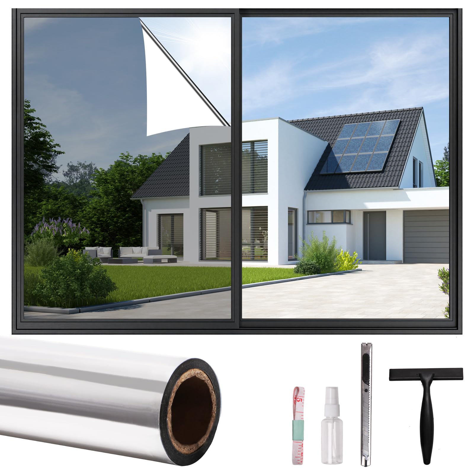Cjytrinova Silver One Way Privacy Window Film, Mirror Reflective Glass Tint(75 * 800Cm)