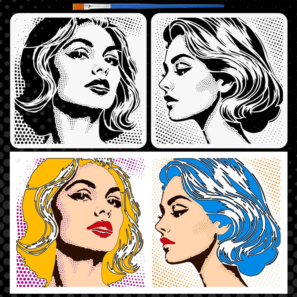 FINGERINSPIRE – 4 Stencil Per Pittura Con Figure Minimaliste Di Donna – 21x29,7 Cm – Con Pennello Incluso