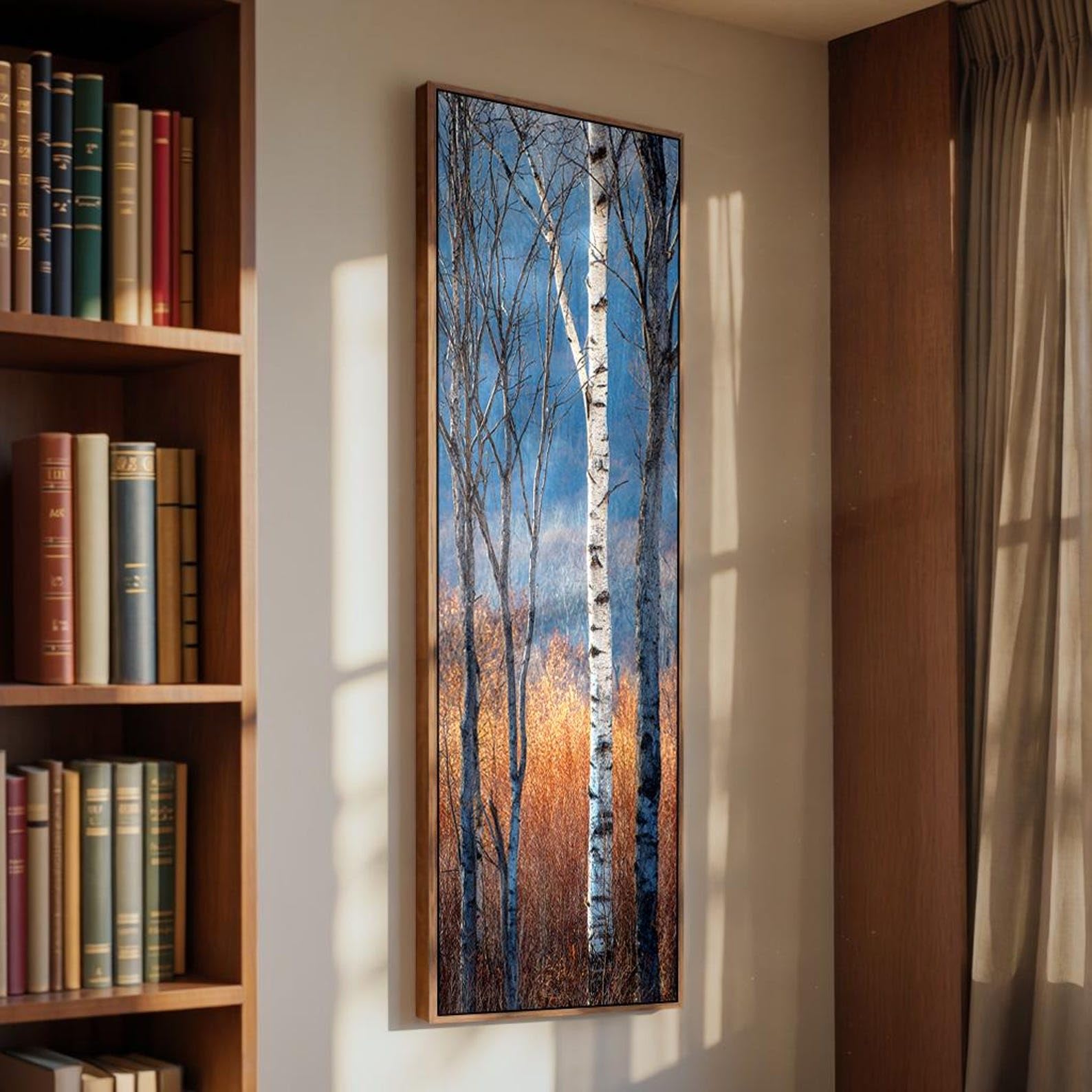 XBTYKPB Long Thin Wall Art, Narrow Canvas Art, Tall Thin Wall Art Painting, Vertical Birch Tree Forest Decor, Slim Wall Prints(35x105cm/Frameless)