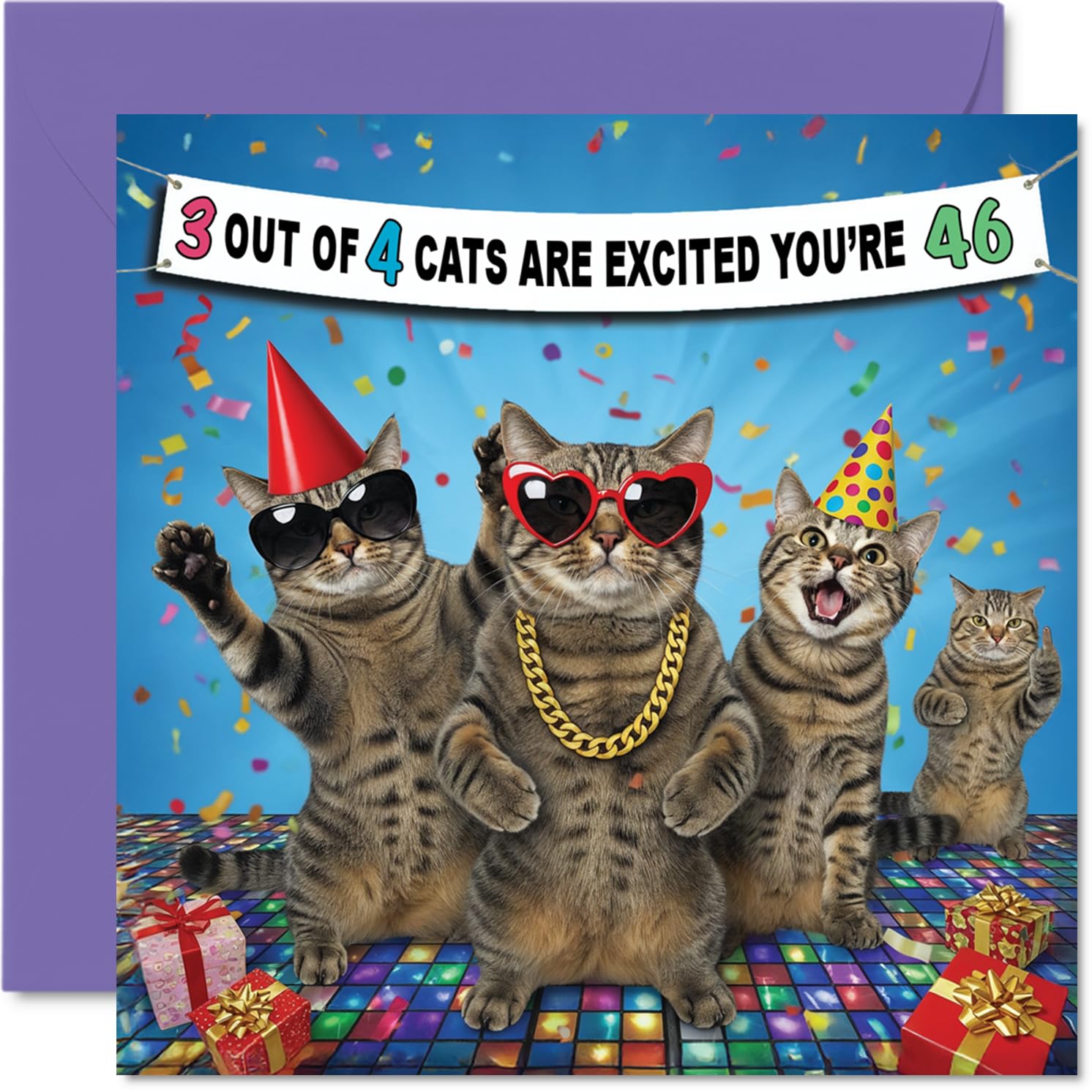 46th Birthday Cards for Men - 3 Out of 4 Cats - Happy Birthday Card for 46 Year Old Man Brother Uncle Friend Son, 145mm Bday Greeting Cards