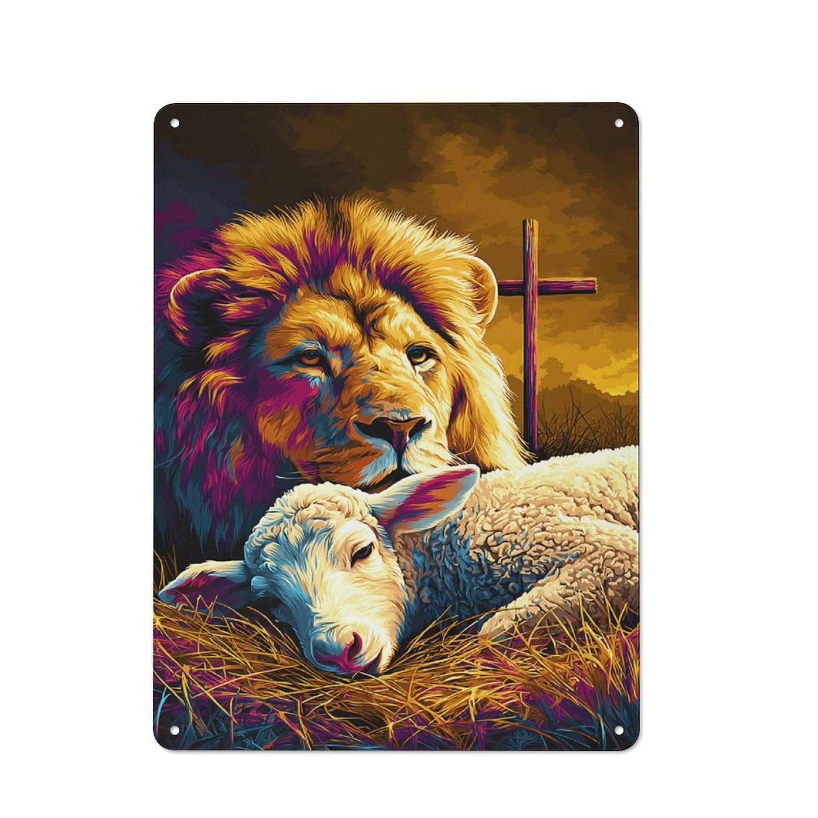 Peaceful Coexistence Lion And Lamb Metal Wall Art Sign 40x30cm, Vintage Vintage Wall Decor for Lounge, Study, Pub Or Wall Gallery