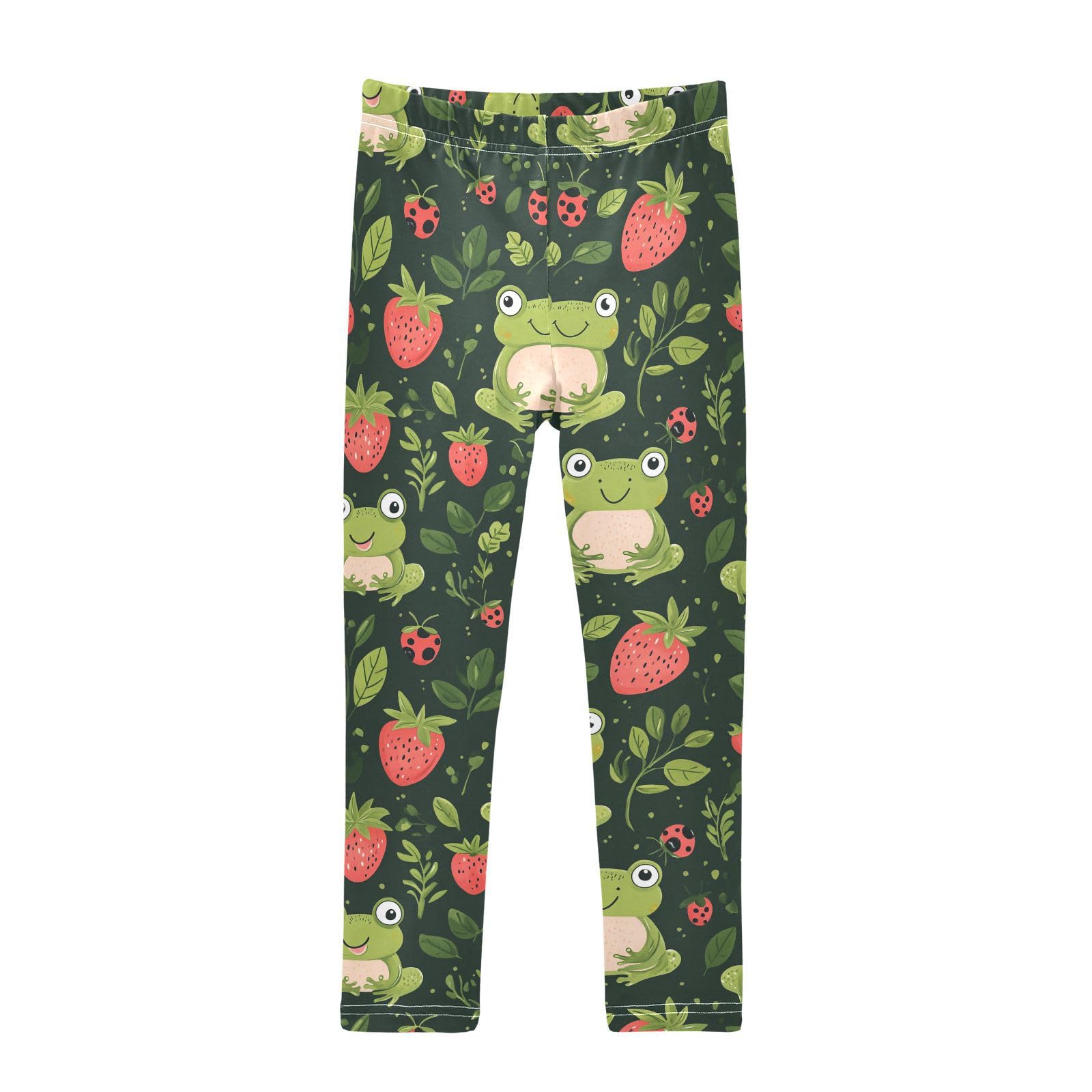 Wusikd Cute Frogs Ladybugs Strawberry Girls' Leggings Toddler Doodles Kids Yoga Pants Dance Active Tights 9-10T