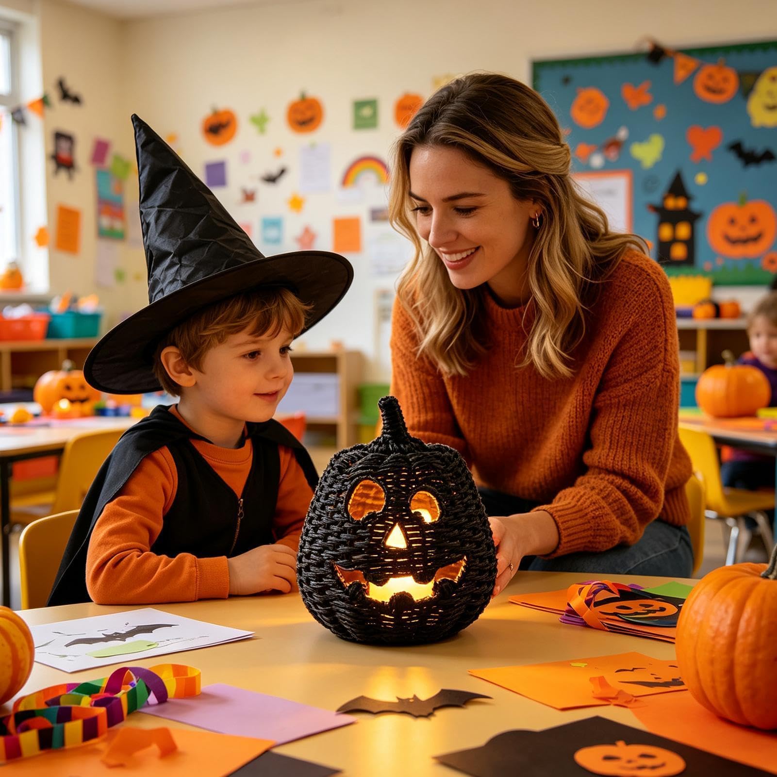 Calabaza tejida Halloween Calabaza con vela LED
