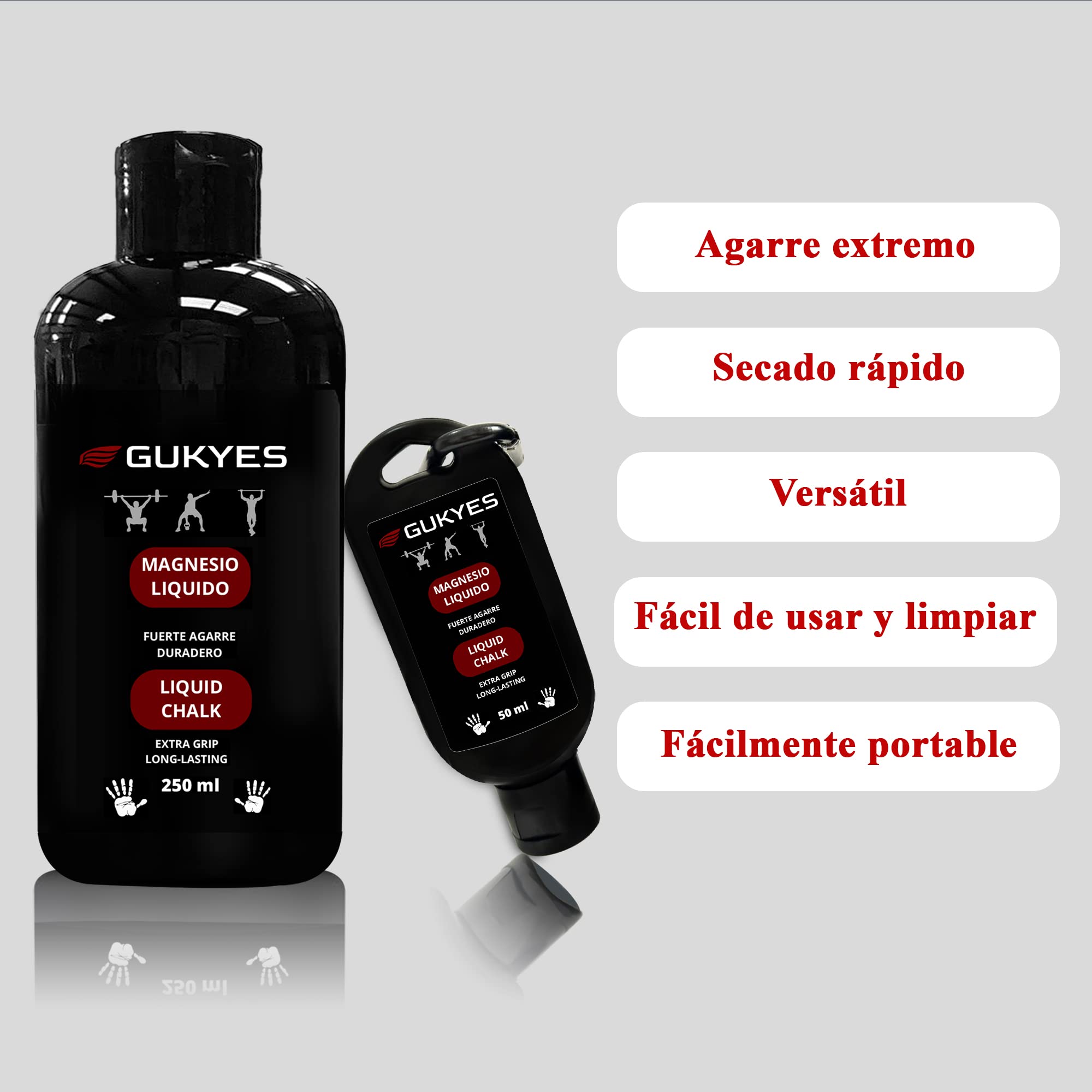 Magnesio líquido para Manos | Pack 250ml + 50ml | Escalada, Crossfit, calistenia, Gym, Pole Dance, Padel, Levantamiento de Pesas, Tenis | Liquid Chalk | Tiza líquida