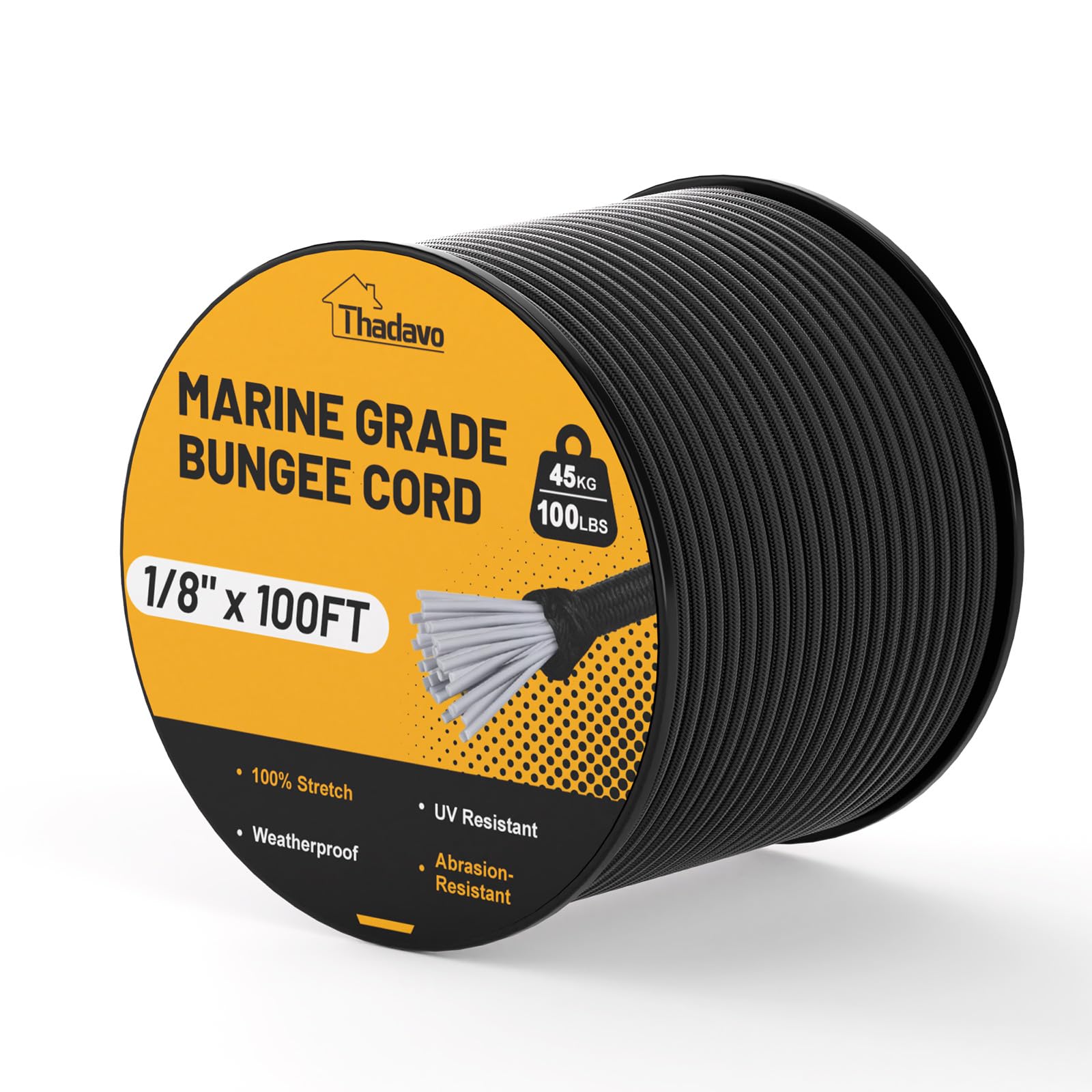 Marine Grade Bungee Cords Heavy Duty Outdoor, 1/8" 100FT Elastic Roll