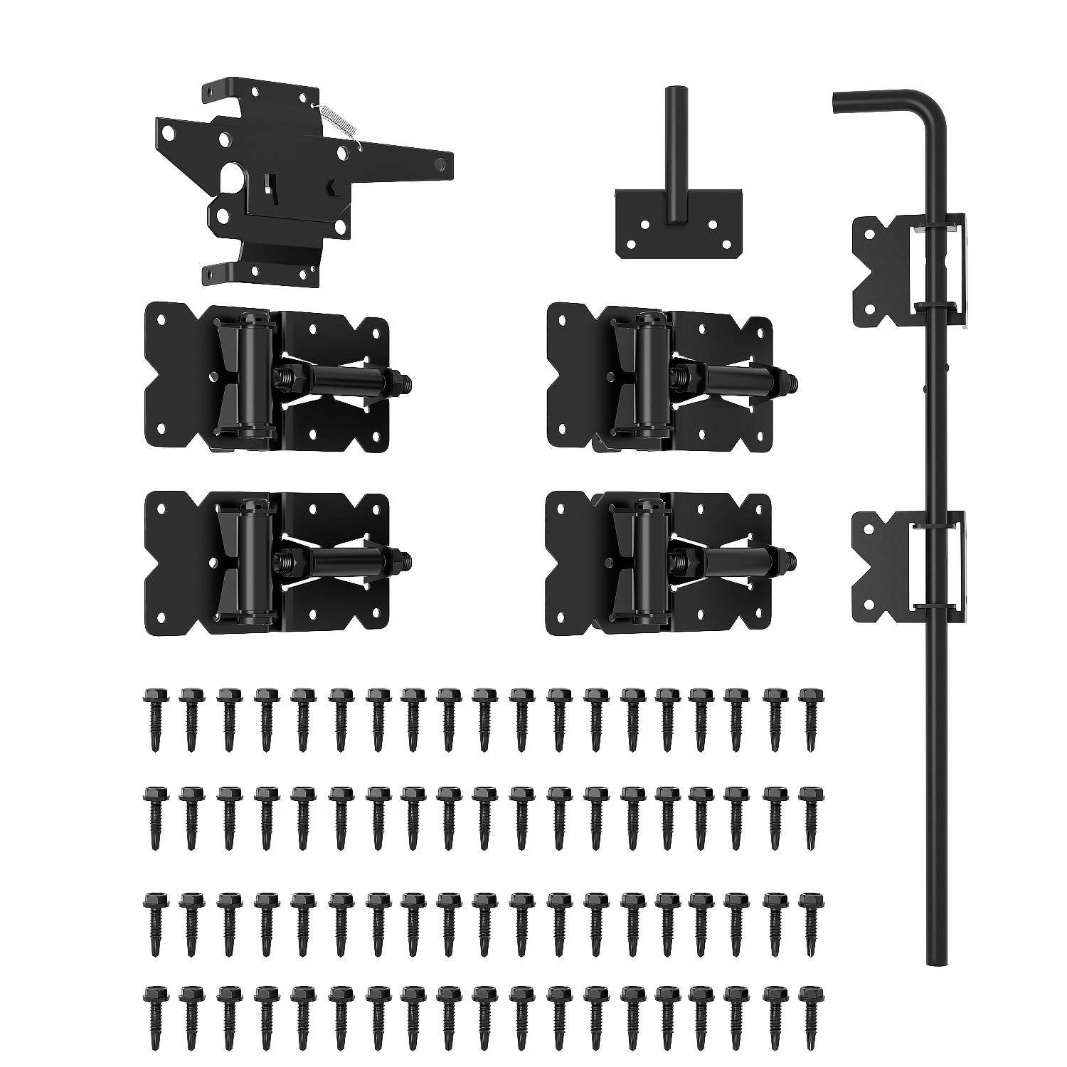 Self Closing Fence Gate Hinges, Latch, 24" Drop Rod - Easy to Install, Black Plastic Spraying - Extra-Thick Rod for Wood, Vinyl, Garden, Fence Gates - Safe, Secure, Sturdy, Durable(ZTWJ)