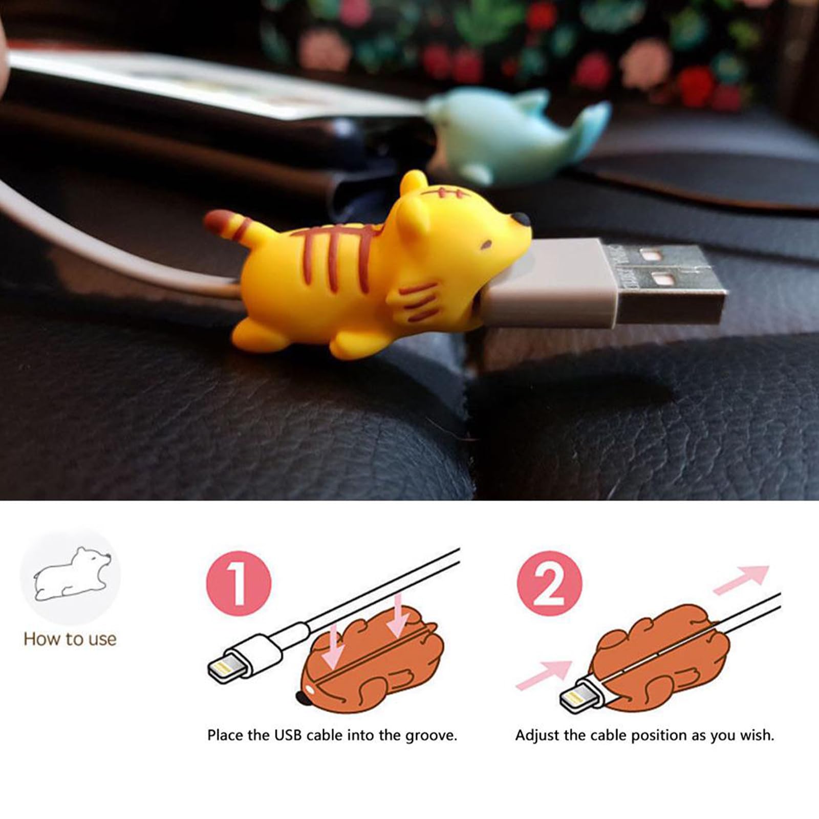 Salvacavi Animaletti Per Caricabatterie - 7 Pezzi Con Fascette - Protezione Divertente Per Cavi - Foto 9