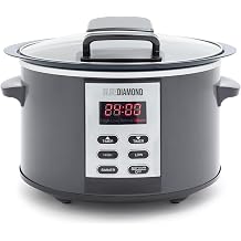 Blue Diamond 5QT Hinged-Lid, Nonstick PFAS Free Ceramic Slow Cooker, Dishwasher Safe Removeable Crock, 4 Presets Including Delay and keep Warm, Graphite