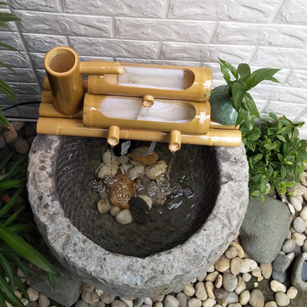 Fontaine de Jardin en Bambou, Fontaine d'extérieur de Style Japonais, décoration Moderne, Sculptures Artisanales, 45 cm de Hauteur.