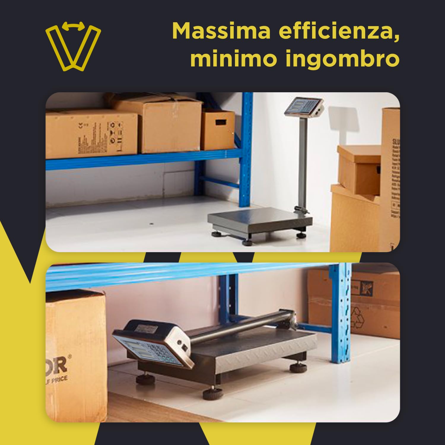Daimann - Bilancia Professionale Elettronica Richiudibile 300kg con Triplo Display LCD Retroilluminato, Piattaforma Antiscivolo, Funzione TARA e Batteria Ricaricabile per Pesatura Rapida