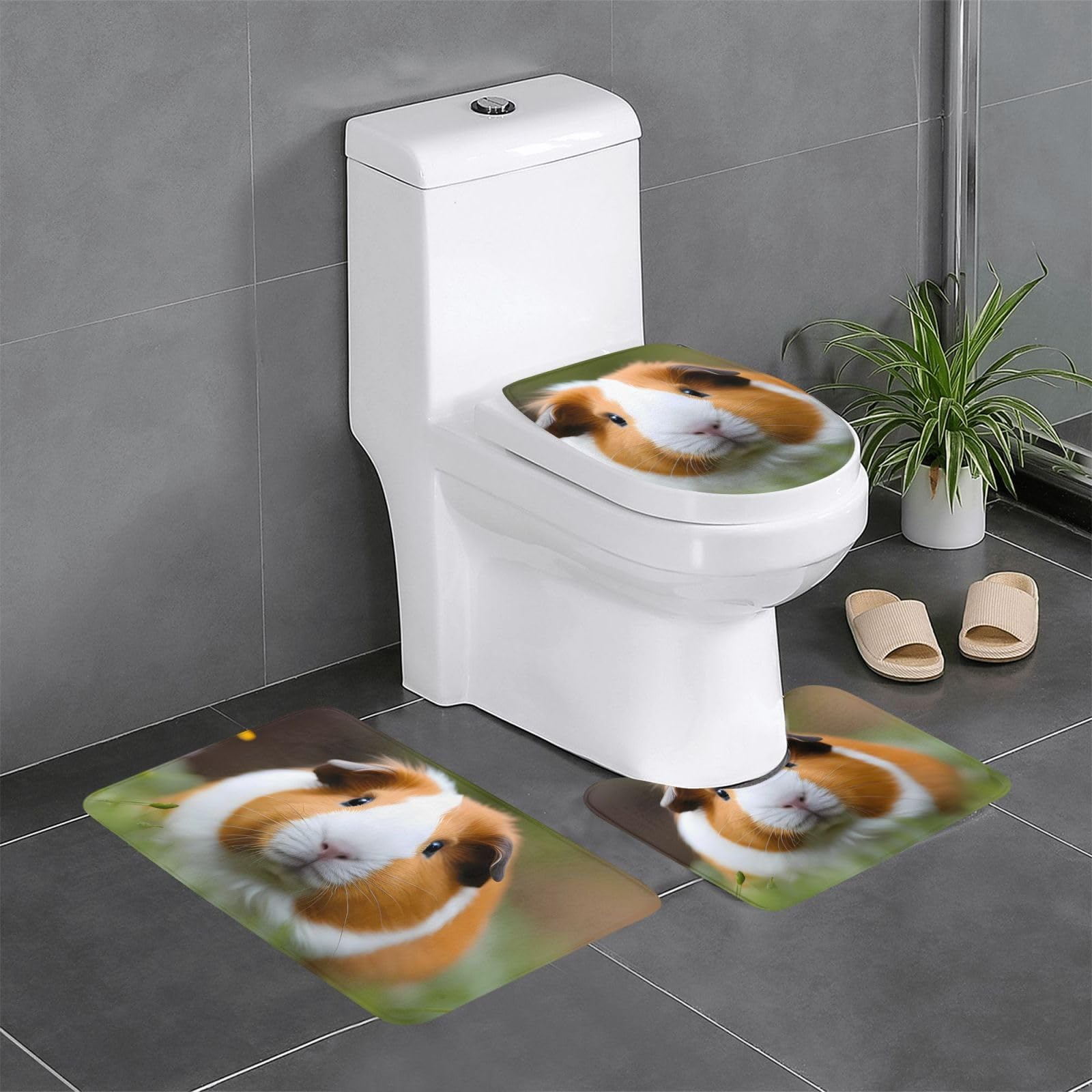 Tapis de salle de bain antidérapants lot de 3 tapis contours ovales toilettes WC
