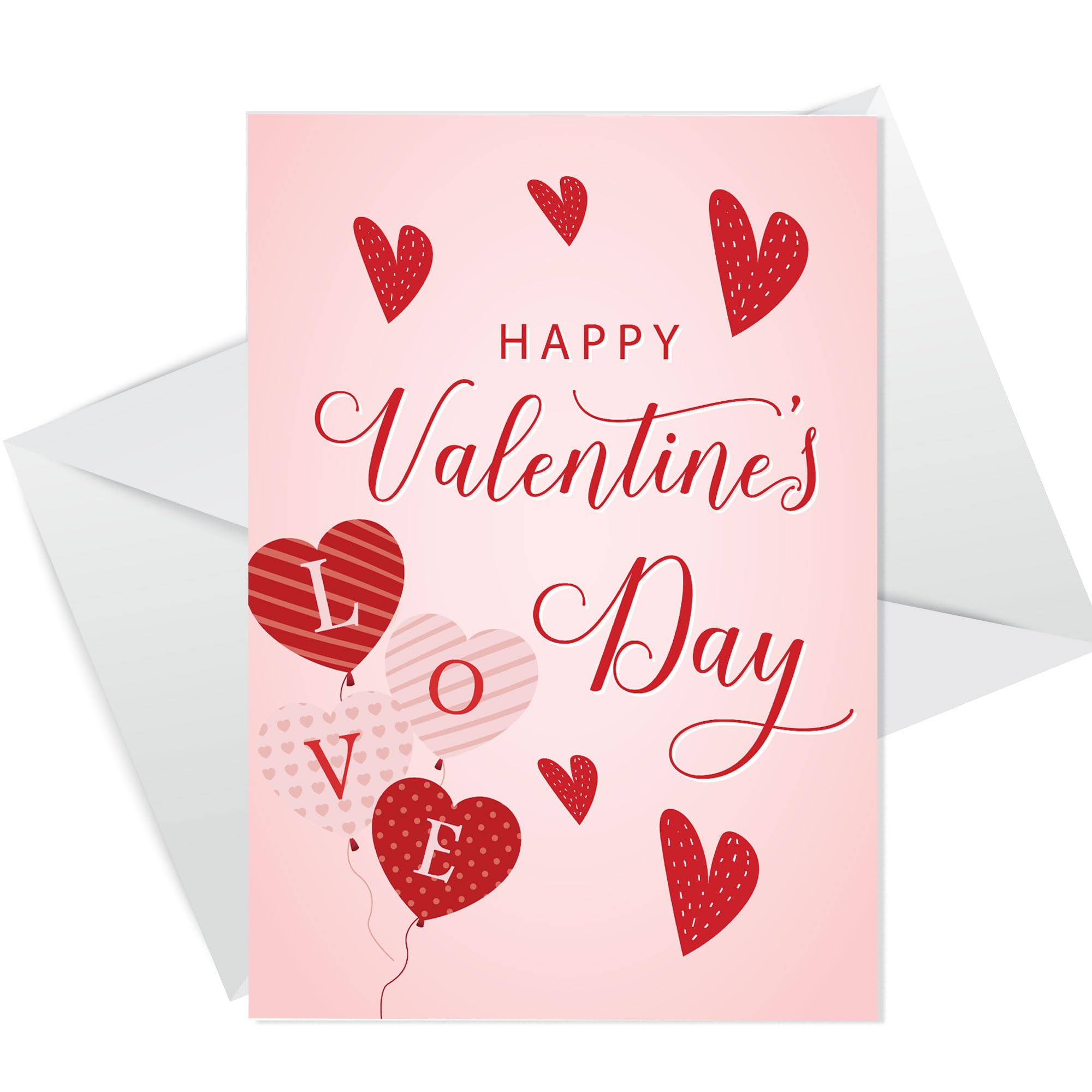 RED OCEAN Valentines Day Card Girlfriend Wife Fiancé Pink Heart Balloons Love Valentine Cute Romantic Husband Boyfriend Greetings Card With White Envelope