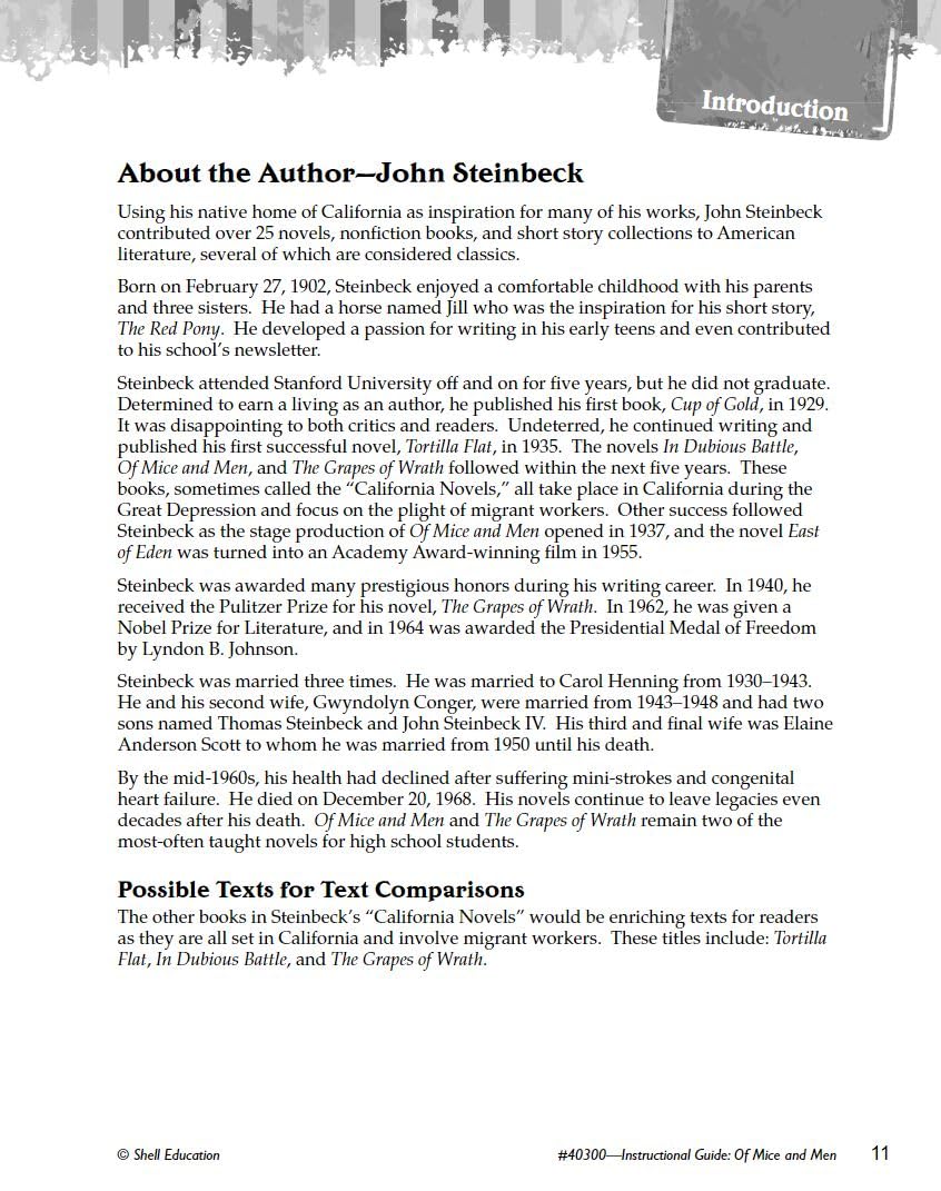 Of Mice and Men: An Instructional Guide for Literature - Novel Study Guide for High School Literature with Close Reading and Writing Activities (Great Works Classroom Resource) - Image 3