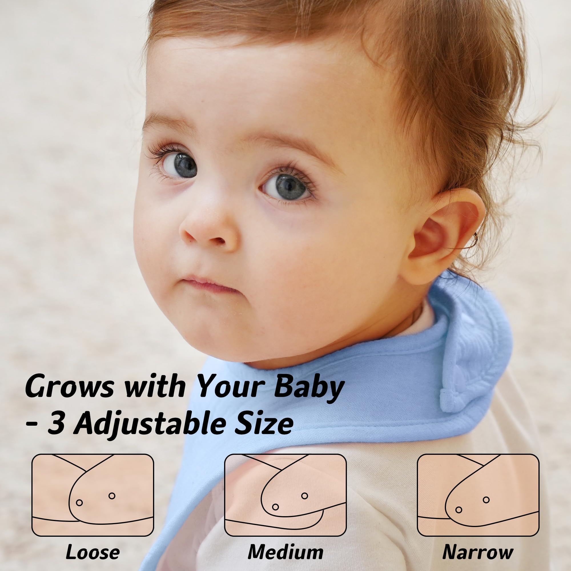 Baberos Bebe de Muselina Para Bebé, Pañuelo Cuadrado Para el Cuello Del Bebé, Baberos Ajustables Para Niños y Niñas - 6 Paquetes