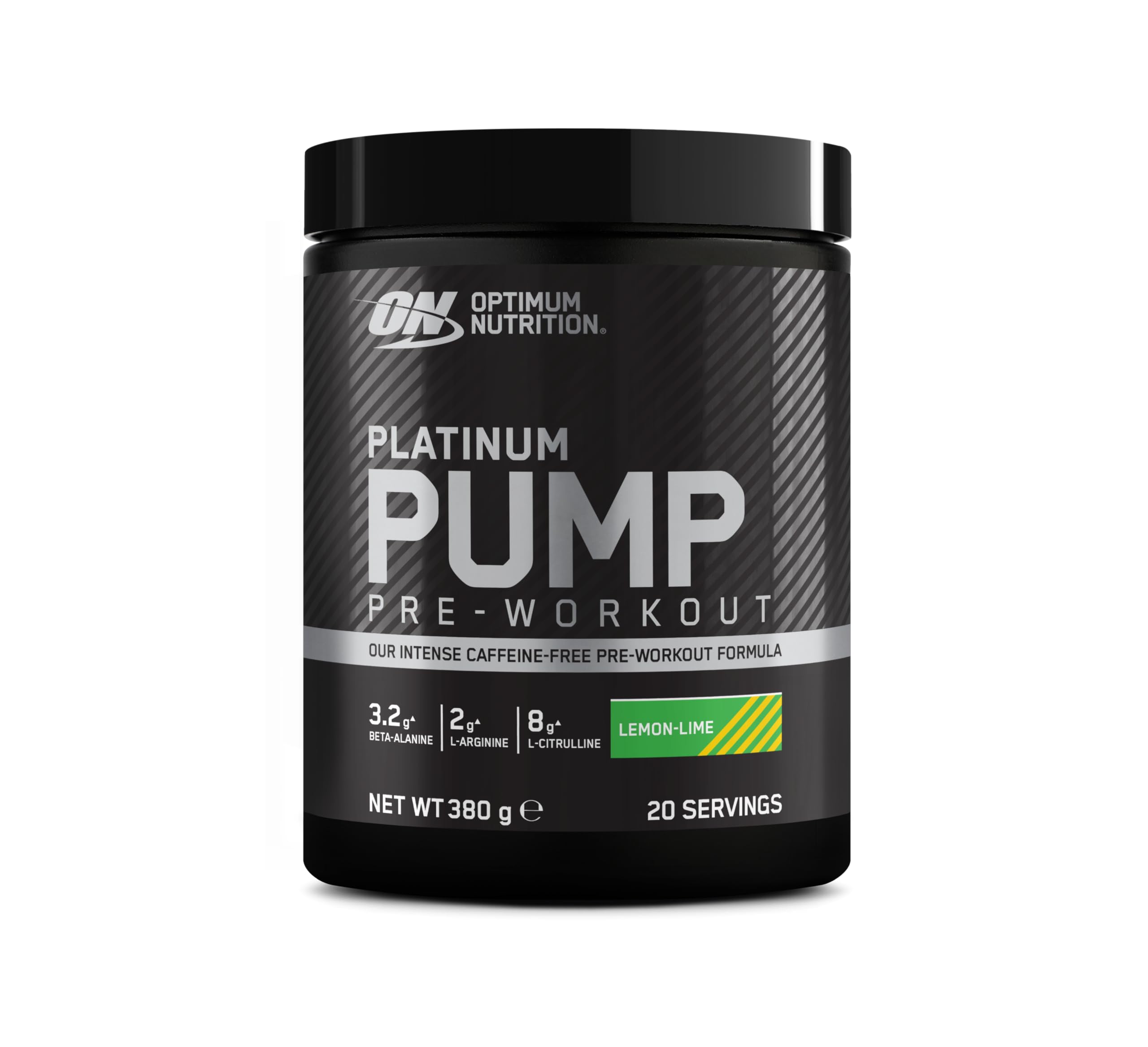 Optimum Nutrition PUMP Pre-Workout koffeinfrei, Trainingsbooster mit Beta-Alanin, L-Citrullin, L-Arginin & Fruitflow, Limette Geschmack, 20 Portionen, 380 g