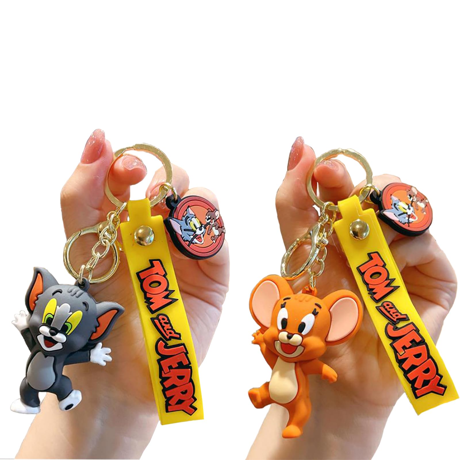 Tom-Cat with Jerry-Mouse Backpack Shoulder bag Pendant Accessories Keychain Charm Keyring Gifts for Girls Boys.(2.2inches pack of 2, Brown, 2.2inches