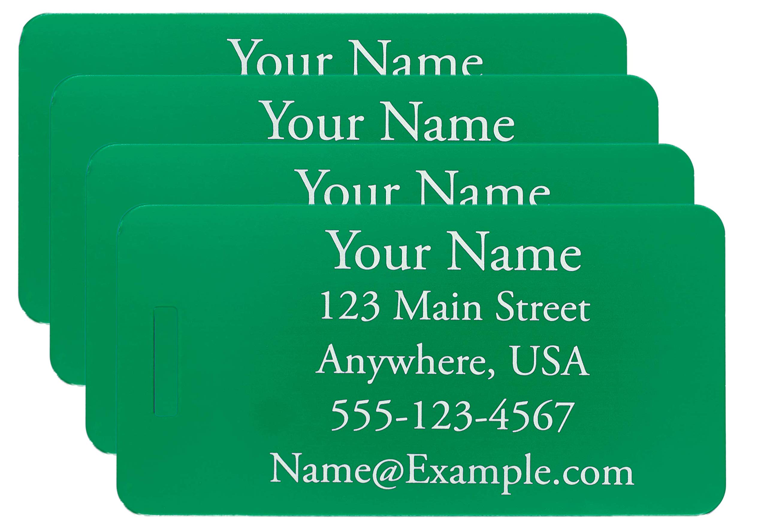 Etiquetas de equipaje de aluminio personalizadas con opciones artísticas, Verde, Four Tags
