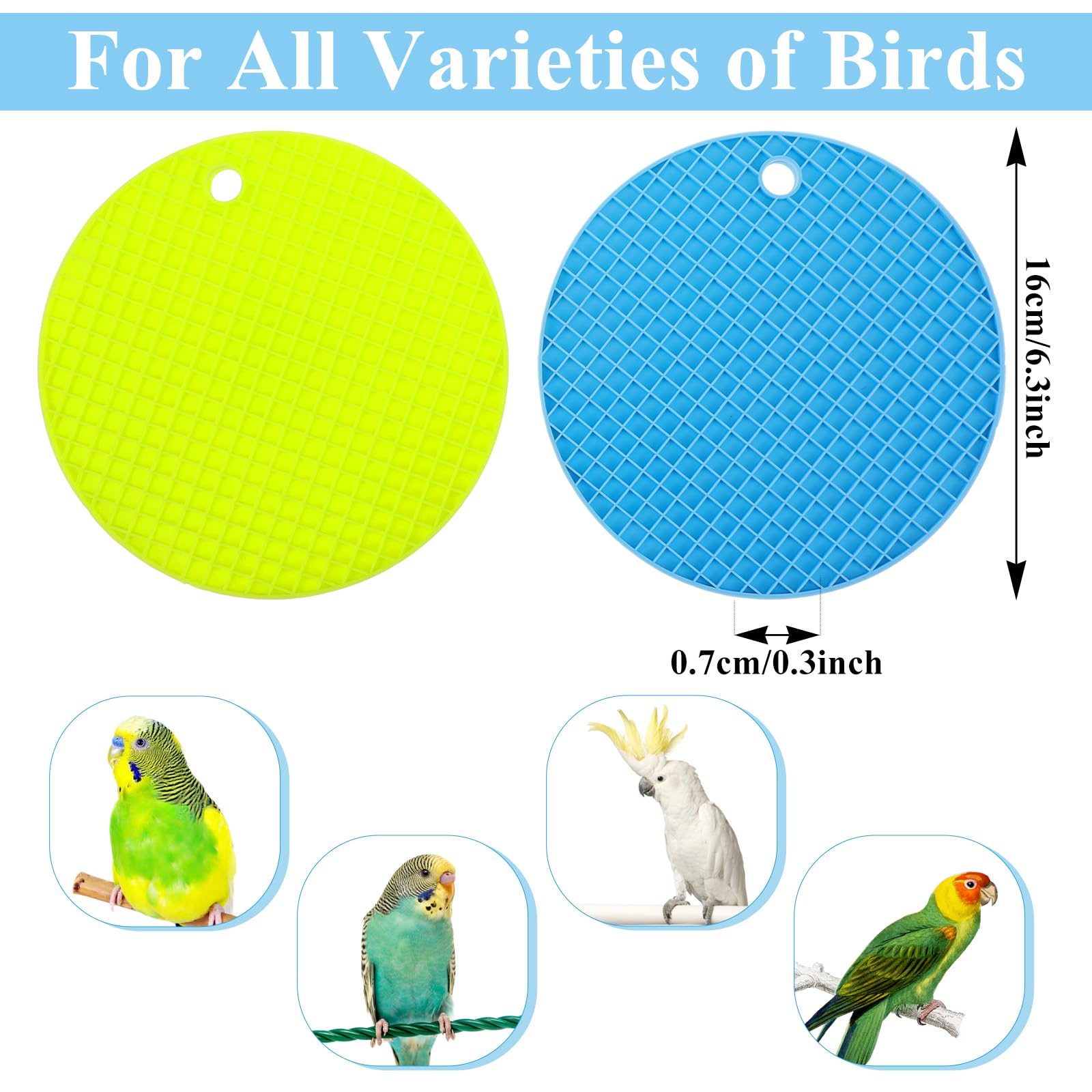 2Pcs Foraging Mats for Cockatiel, Bird Slow Feeder Mats, Interactive Foraging Mat for Parakeets, Cockatiels and Small Birds (Green/Light Blue) - image 2