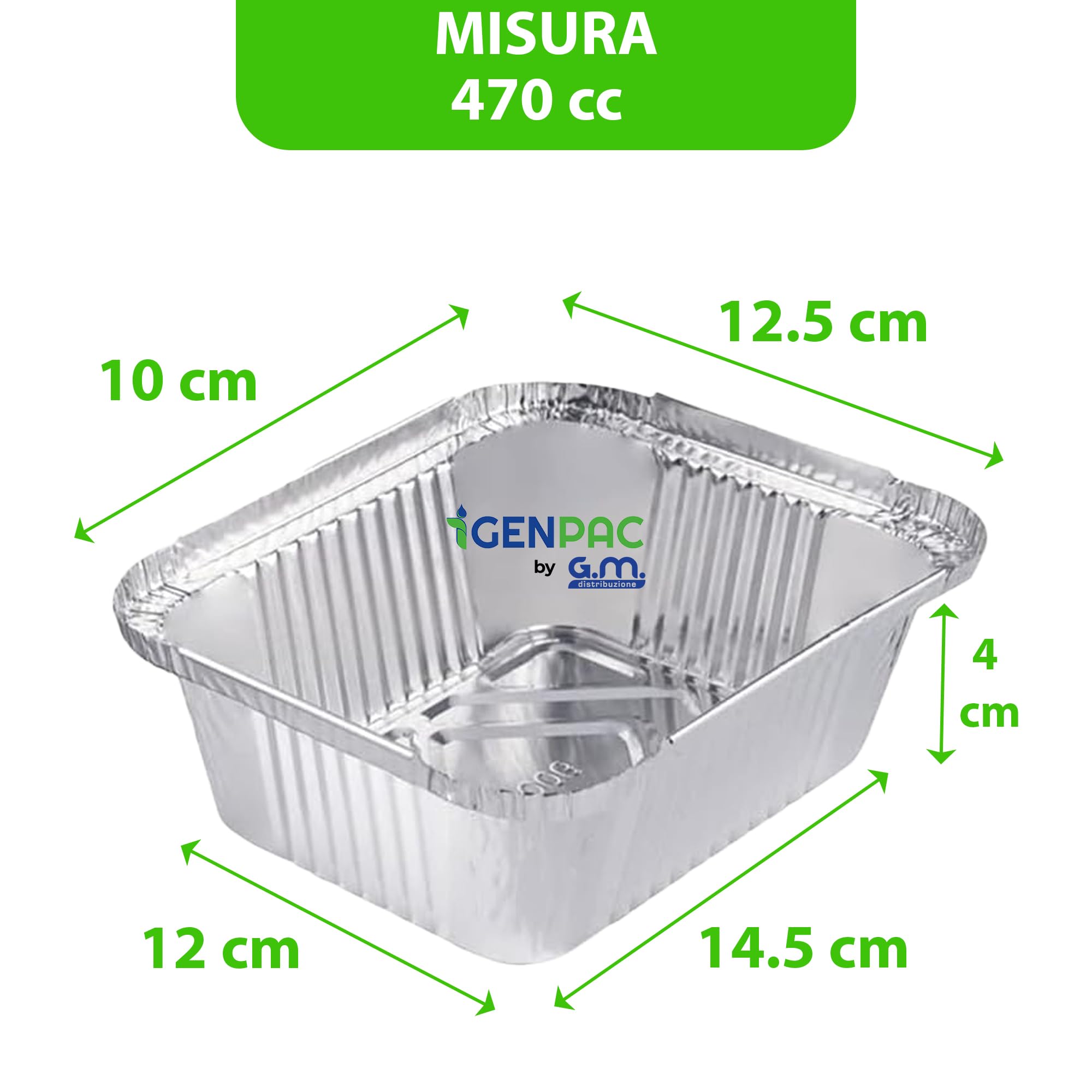 GM – 500 Contenitori Alluminio 1 Porzione 470 cc con 500 Coperchi Alluminizzati, Vaschette per Alimenti Ideali per Forno, Congelamento, Gastronomia e Asporto Professionale