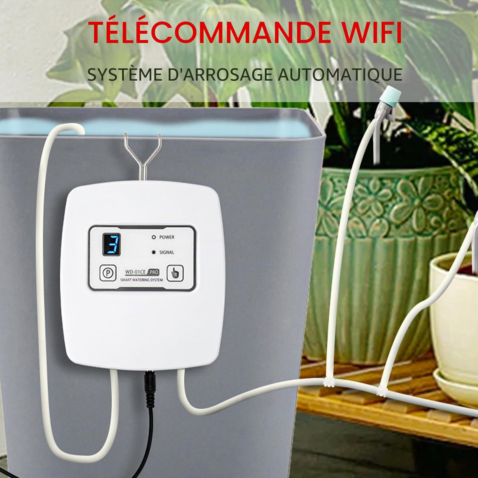 Arrosage Automatique Interieur, Système d'irrigation Intelligent WiFi, Télécommande, Régulation de la Pression d'eau 1-4 Vitesses, Contrôle Intelligent du Temps