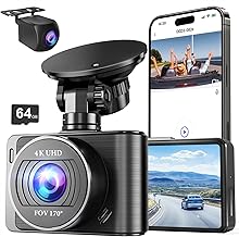 Dash Camera, 4K/1080p Dash Camera Front and Rear, Built-in 5GWiFi, Dash Cam with 64GB SD Card, Full HD 2.0” IPS Screen, for App Control, G-Sensor, Loop Recording, and Parking Mode