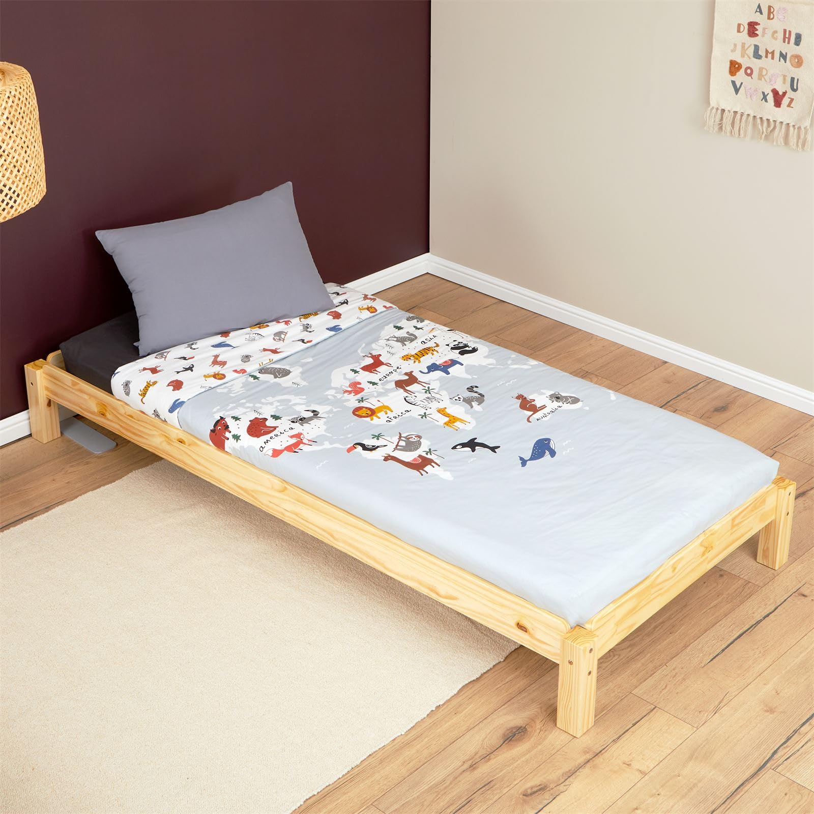 IDIMEX Stapelbett RINO 90x200 cm 2er Set in weiß aus Kiefer Massivholz, Kinderbett mit Gästebett aus massivem Holz, platzsparendes Stapelliege Massivholzbett