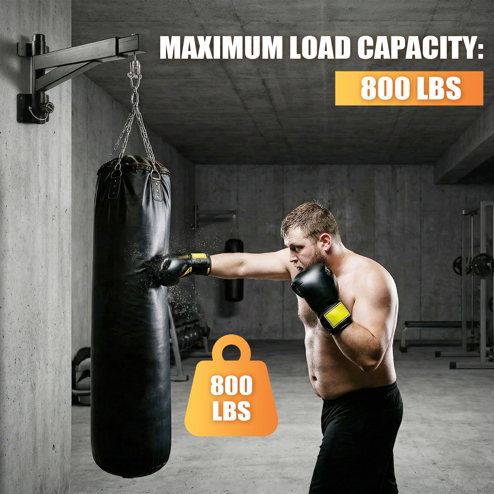 Soporte Saco Boxeo, Longitud Ajustable (43-63cm), Rotación 180° para Plegable, para Gimnasio en Casa, Interior Y Exterior, Ejercicio de Boxeo