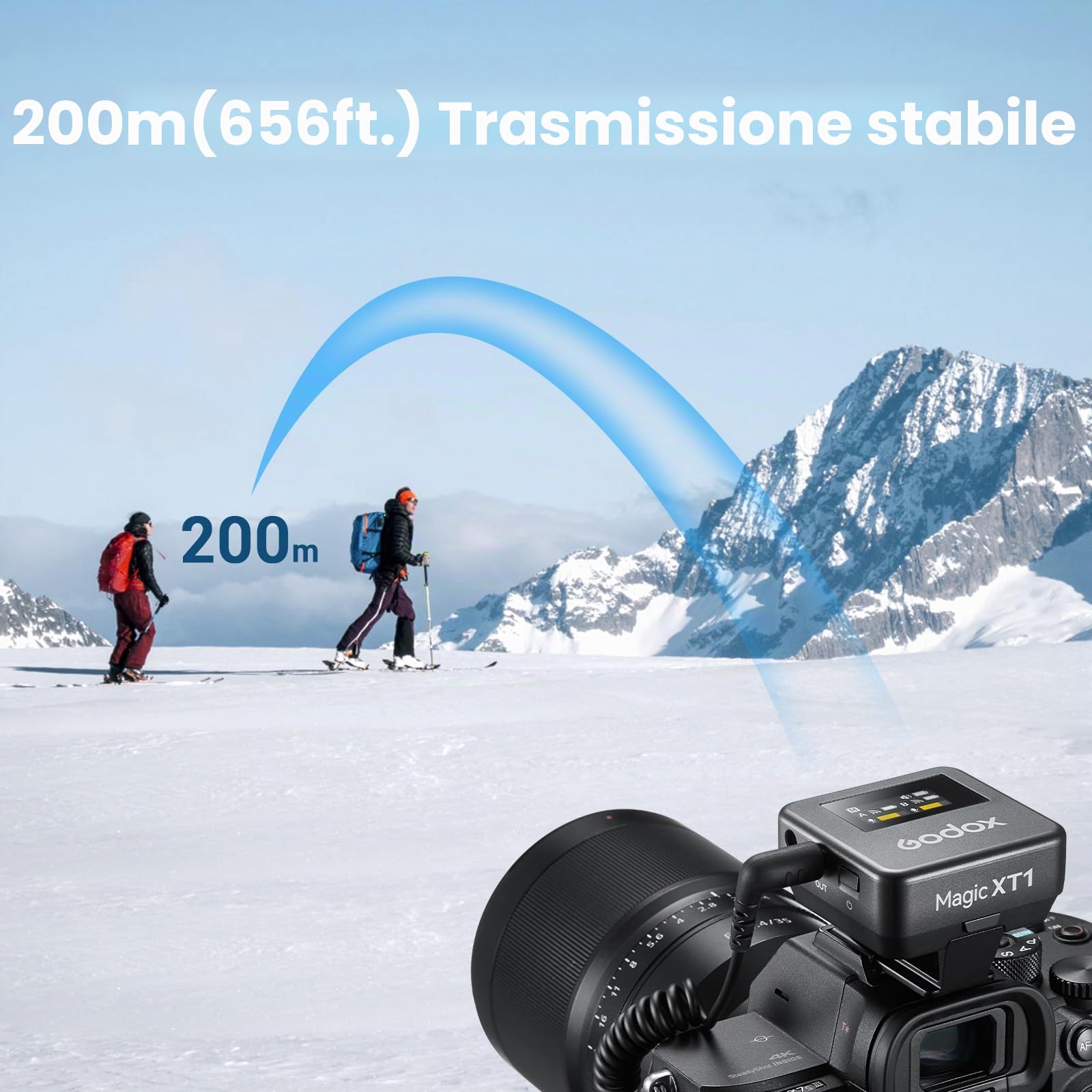 Godox Magic XT1 - Microfono wireless (2TX+1RX) per fotocamera, smartphone USB-C, 48 kHz/24 bit 200 m, mono/stereo/traccia di sicurezza, riduzione del rumore, microfono lavalier, touch screen per
