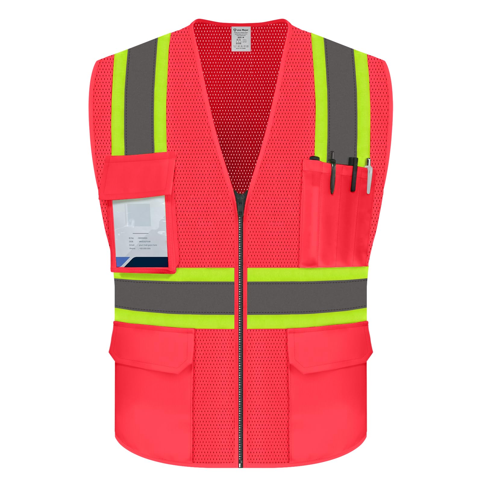 Uno Mejor Pink High Visibility Safety Vest with Pockets, Reflective Work Vest for Men & Women, ANSI Compliant, (UB-Pink, 5XL)