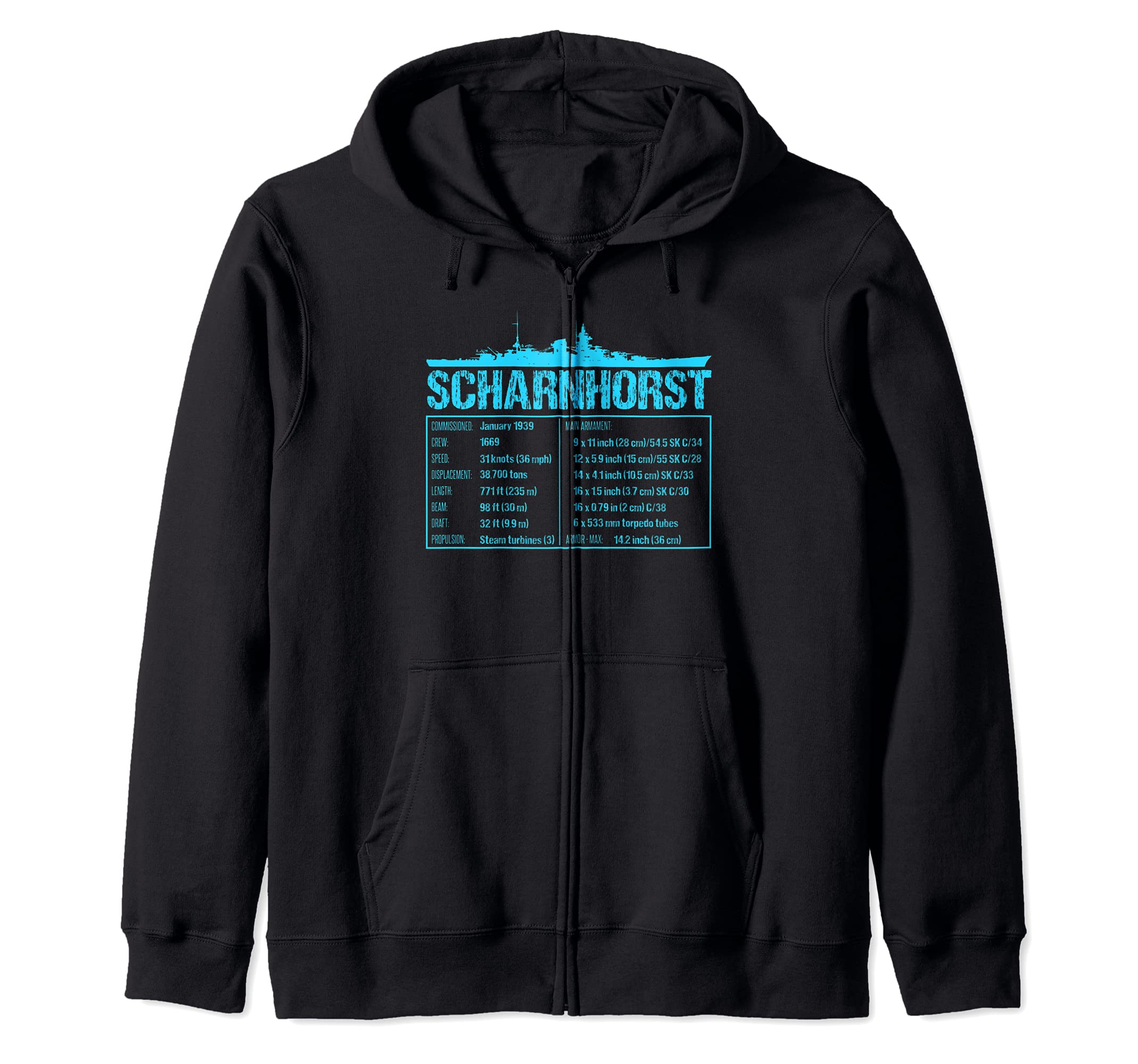WW2 Scharnhorst German Battleship, Wehrmacht Zip Hoodie