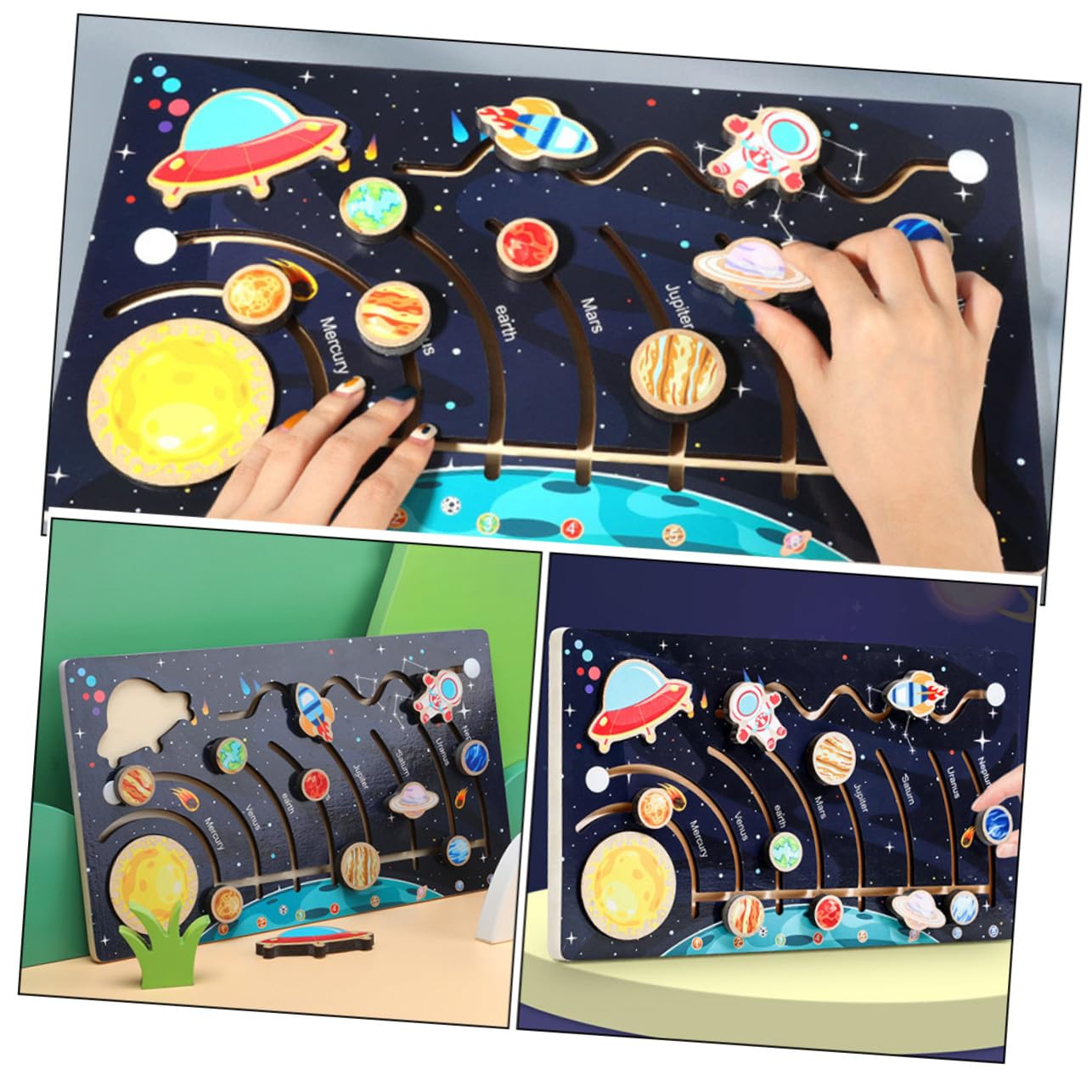 ifundom Puzzle Sistema Solare in Legno e Riconoscimento delle Forme per Bambini che Sviluppa Abilità Cognitive Pianeti Colorati, Gioco Educativo per Attività Prescolari