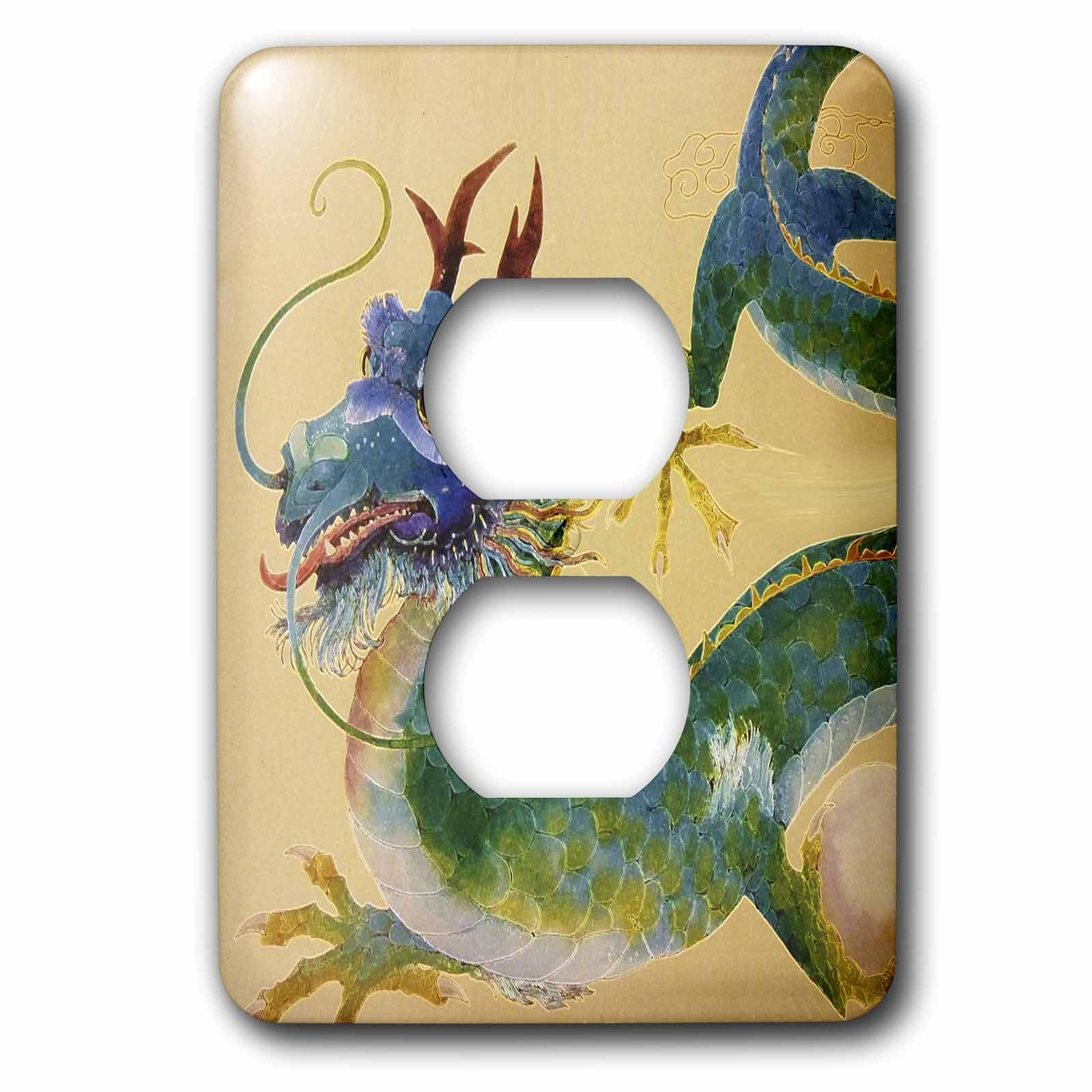 Cache-prise dragon vert et bleu 3dRose lsp_35191_6 pour plaque d'interrupteur
