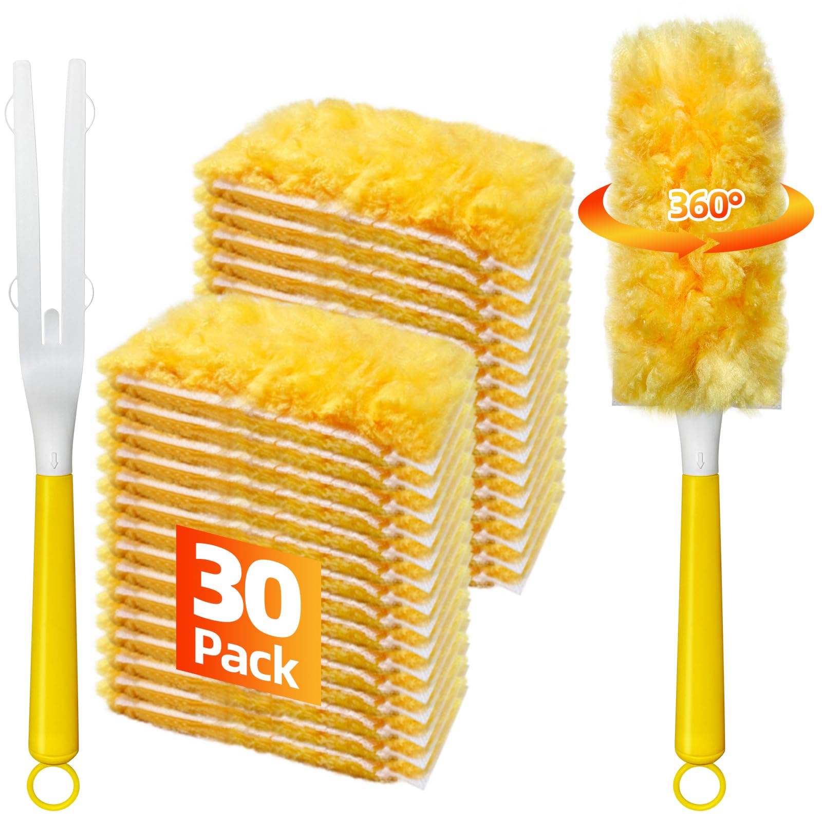 30 Count Duster Refills Compatible with Swiffer Handle Multi-Surface Duster Refills with 1 Handle 360 Dusters with 5X