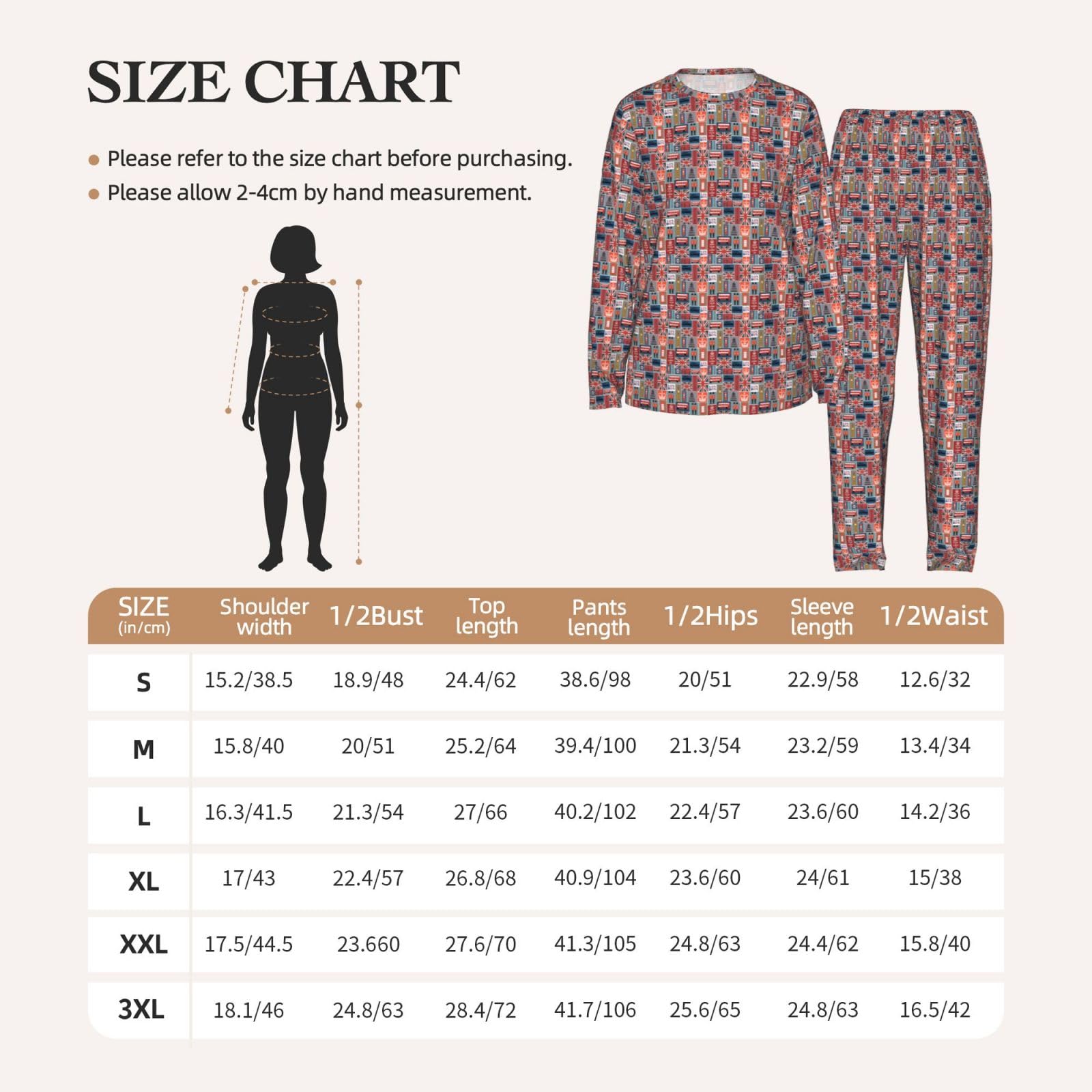 Pigiama da donna a maniche lunghe con stampa di simboli dell'Inghilterra Set morbido elastico coulisse casual Daywear