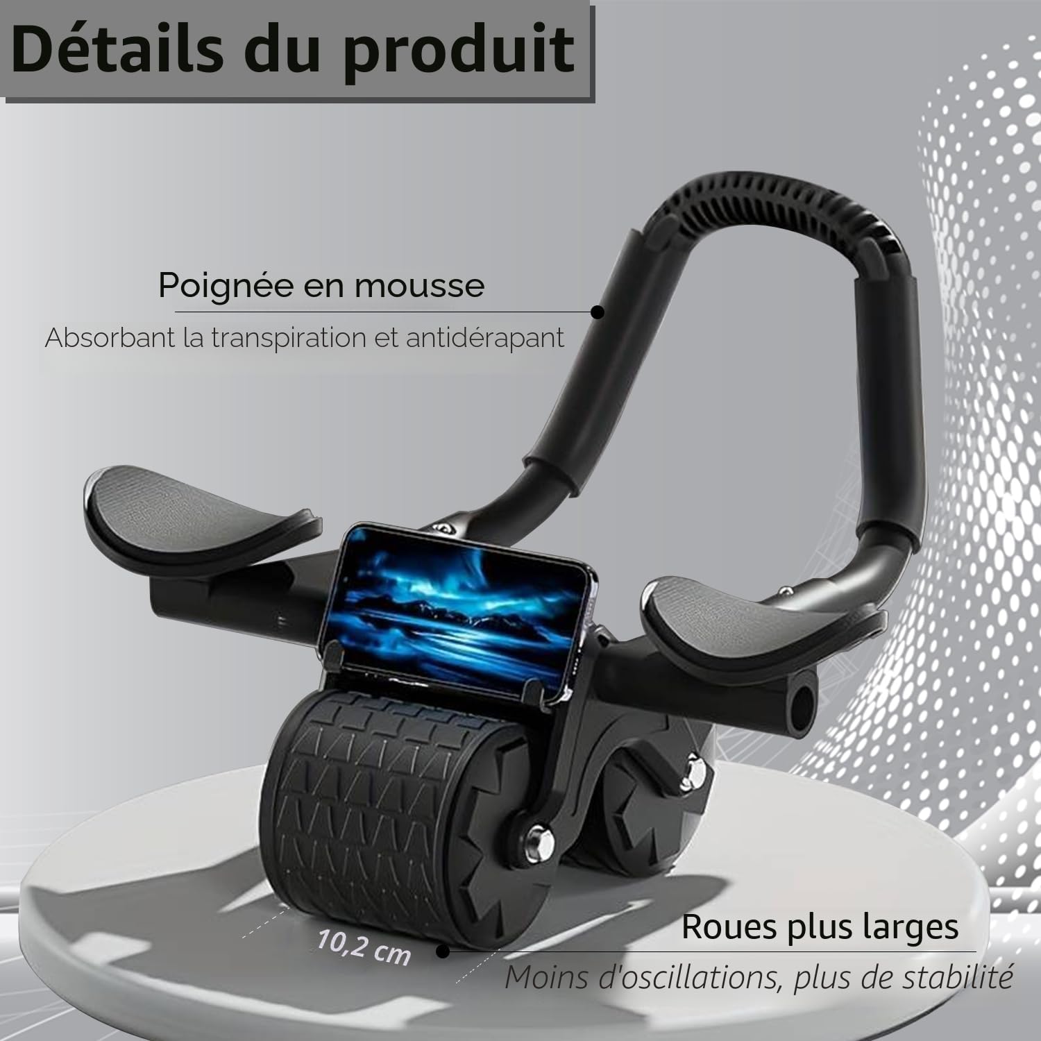 Nouveau Roue abdominale avec support de coude, Ab Wheel roue abdominale à rebond automatique, Ab Roller entraînement des abdominaux pour la salle de sport à domicile, Roue pour abdominaux