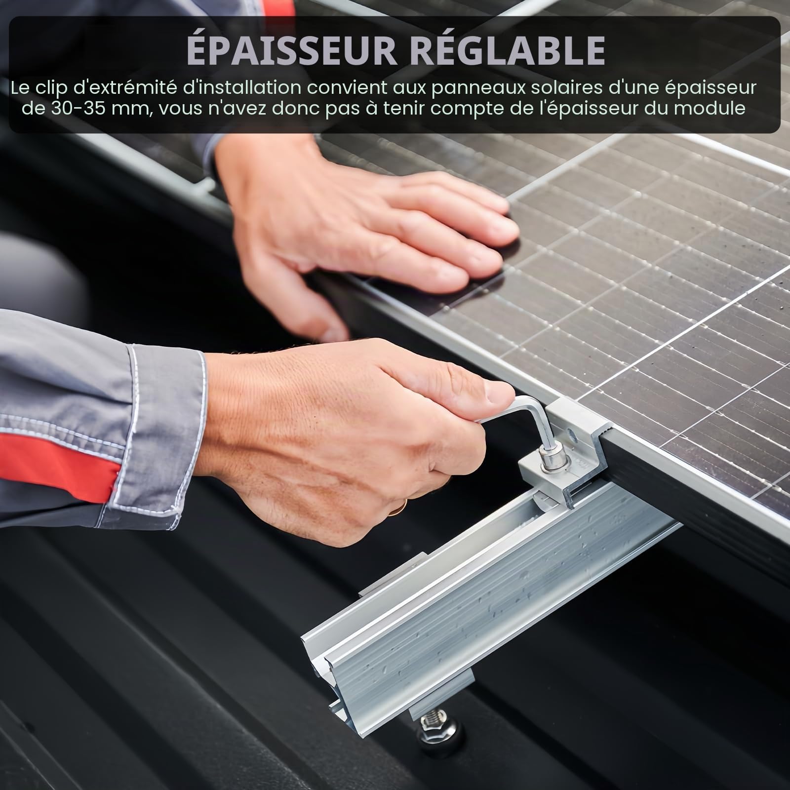 Support Panneau Solaire, Support Panneau Solaire Sol, Rail Panneau Solaire, Kit de Support de Panneau Solaire 12 cm Et Accessoires Noir Réglable de 30 à 35 Mm, Support Pour Panneaux Solaires