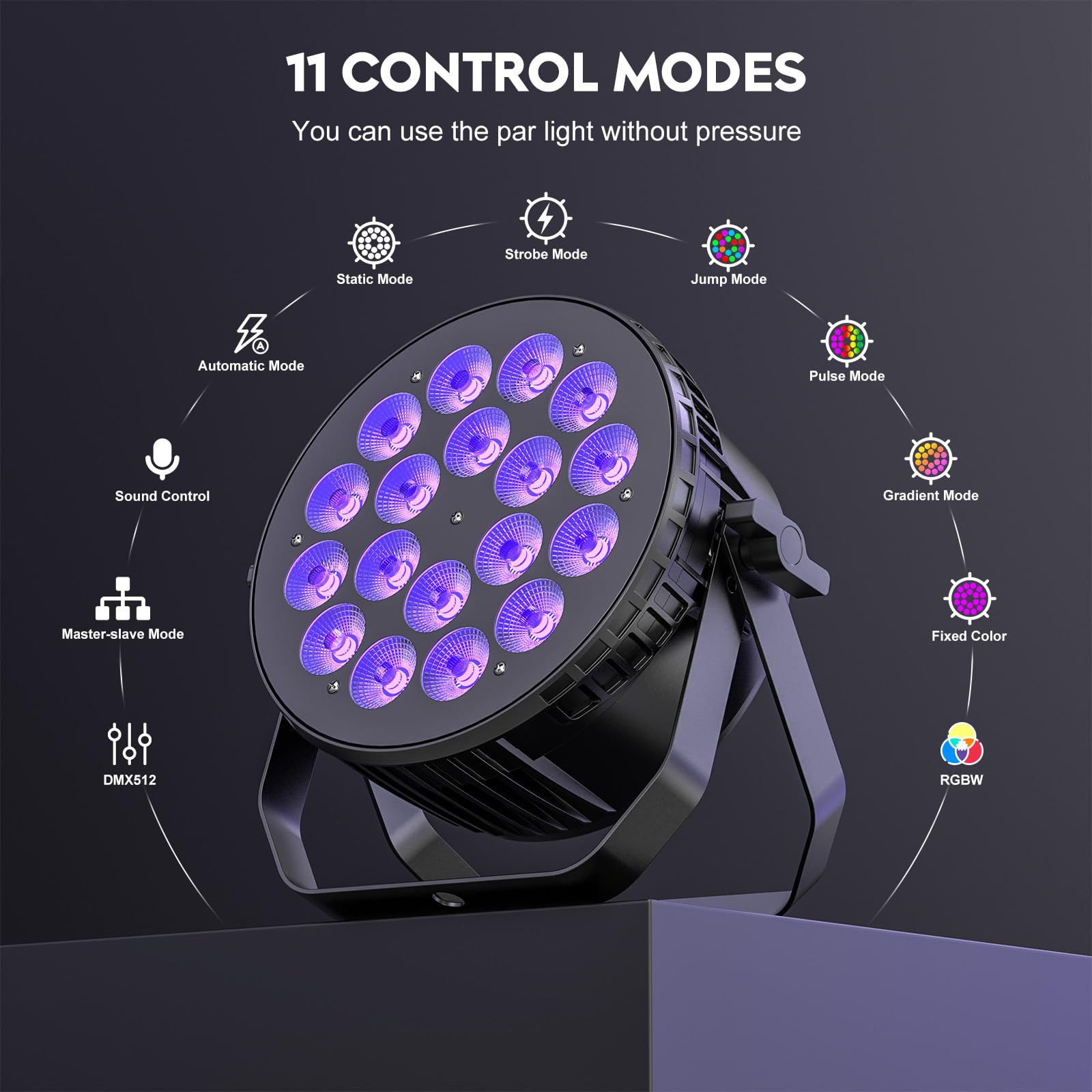 180 W Par LED RGBW, iluminación de escenario de aluminio fundido a presión con DMX512 y control por voz, para fiestas, bodas, bares y Navidad