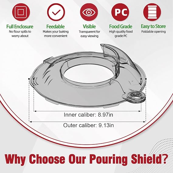 Pouring Shield for KitchenAid 4.5-5QT Tilt-Head Mixer,Only for Stainless Steel Bowl,Safety Secure Fit Splash Guard for Kitchen Aid Stand Mixer,Kitchen Aid Accessories and Attachments,Gray