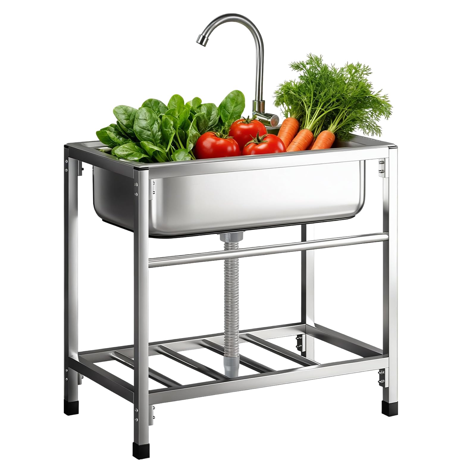 TAXXII Commercial Restaurant Sink, Kitchen Single Bowl Sinks Prep Utility Sink with Faucet Stainless Steel Free Standing for Garage Basement Outdoor Camping Garden Laundry 58X43cm