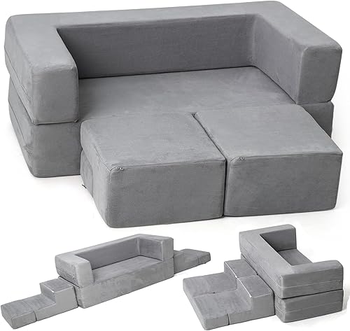 Sofá modular para niños pequeños, muebles imaginativos para dormitorio, sofá infantil para jugar, dormir, niñas y niños pequeños, gris