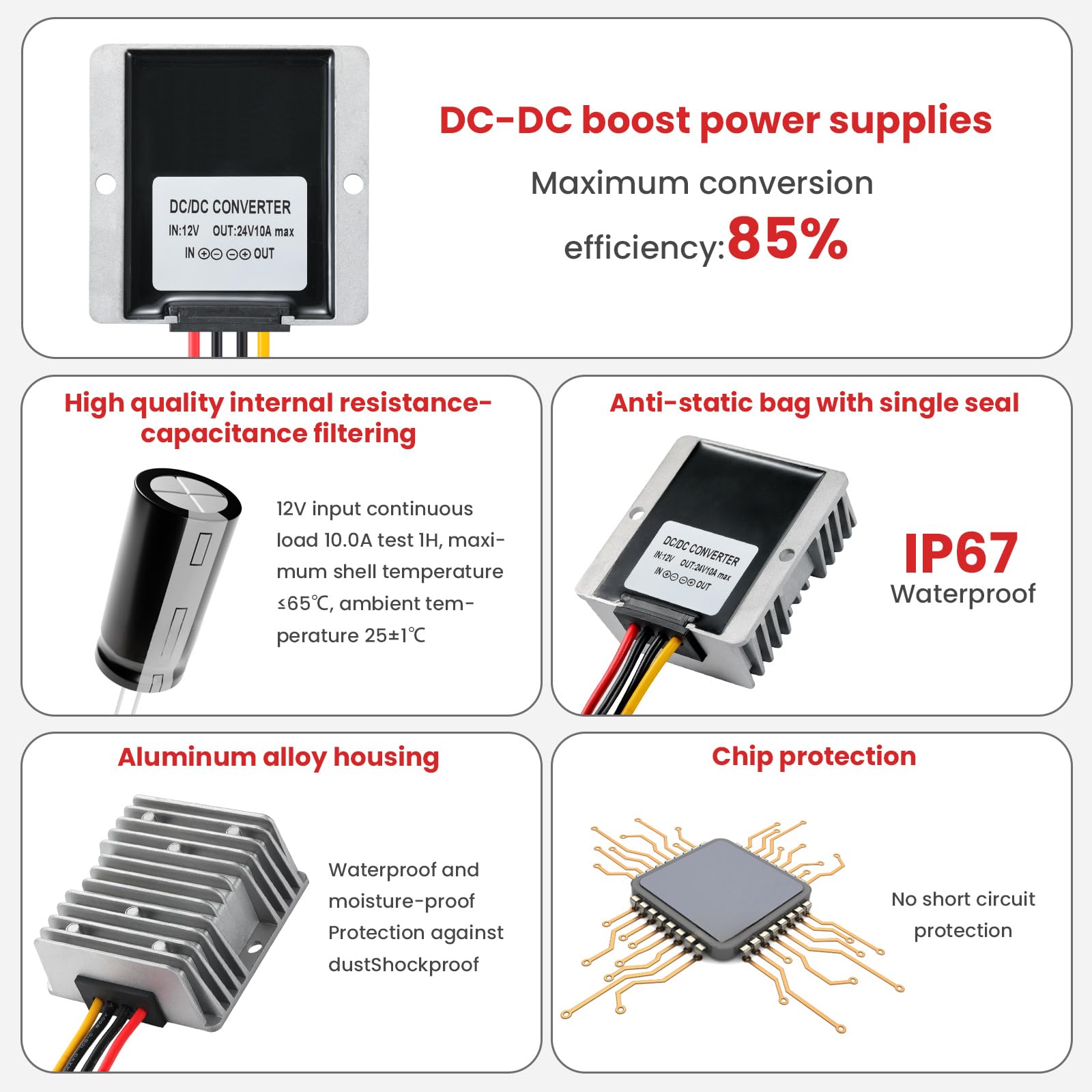 DC DC Convertidor Boost 12V Step up a 24V 10A Convertidor de Potencia Regulador Impermeable para Golf Golf Club Tira de luz LED para Coche